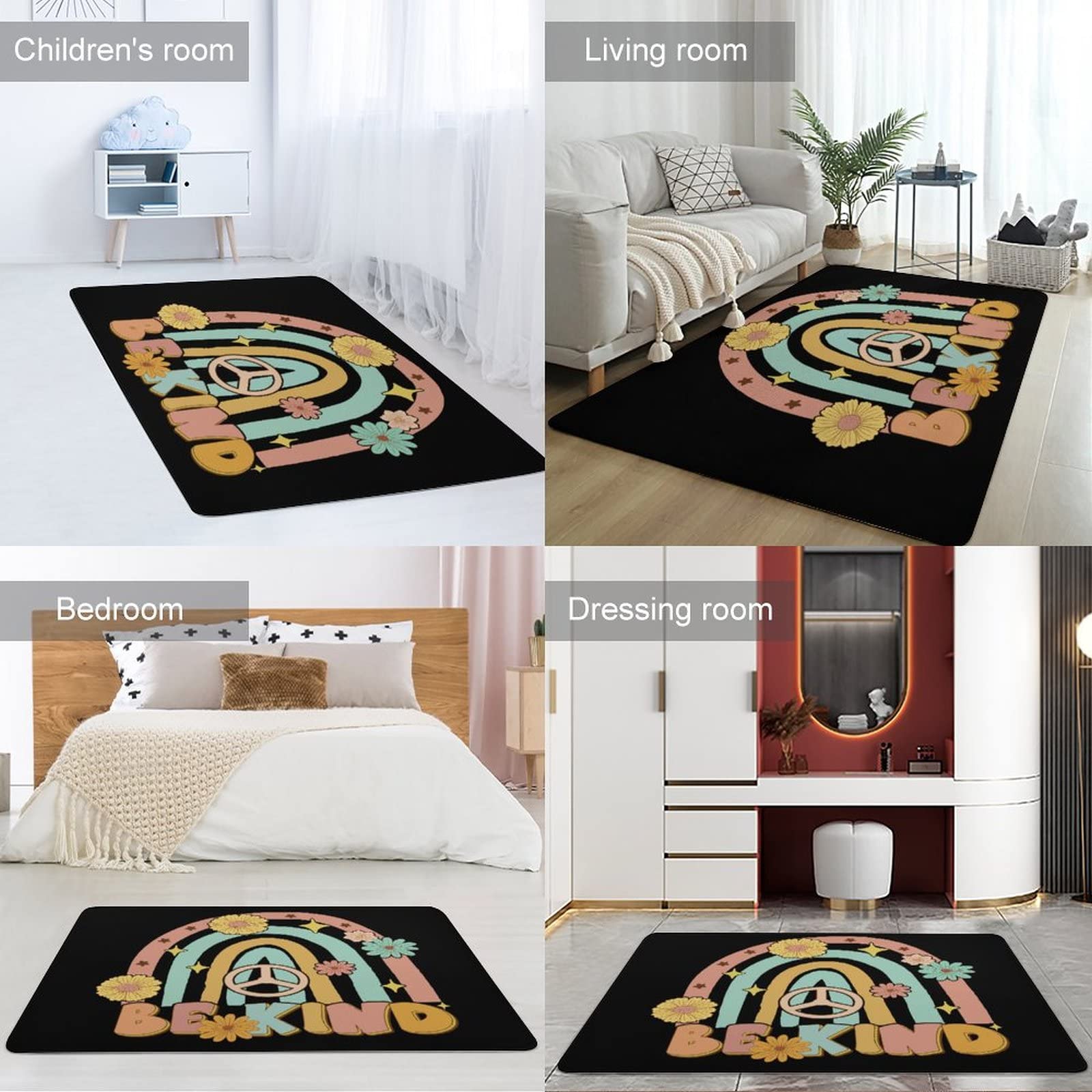 Vibrant Retro Rainbow Rug for Kids & Teens - Soft Playroom Carpet, Bedroom Floor Mat, Dorm Decor (5x6.5ft) | Perfect for Girls' Rooms, Nursery, Living Spaces & Science-Themed Feminism Decor