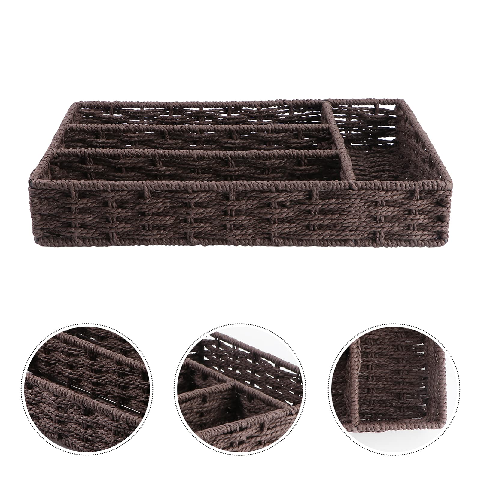 Cabilock Natural Wicker Flatware Basket Organizer with Dividers - Kitchen Utensil Drawer Tray for Cutlery & Serving - Perfect for Dining Room, Kitchen Storage & Entertaining