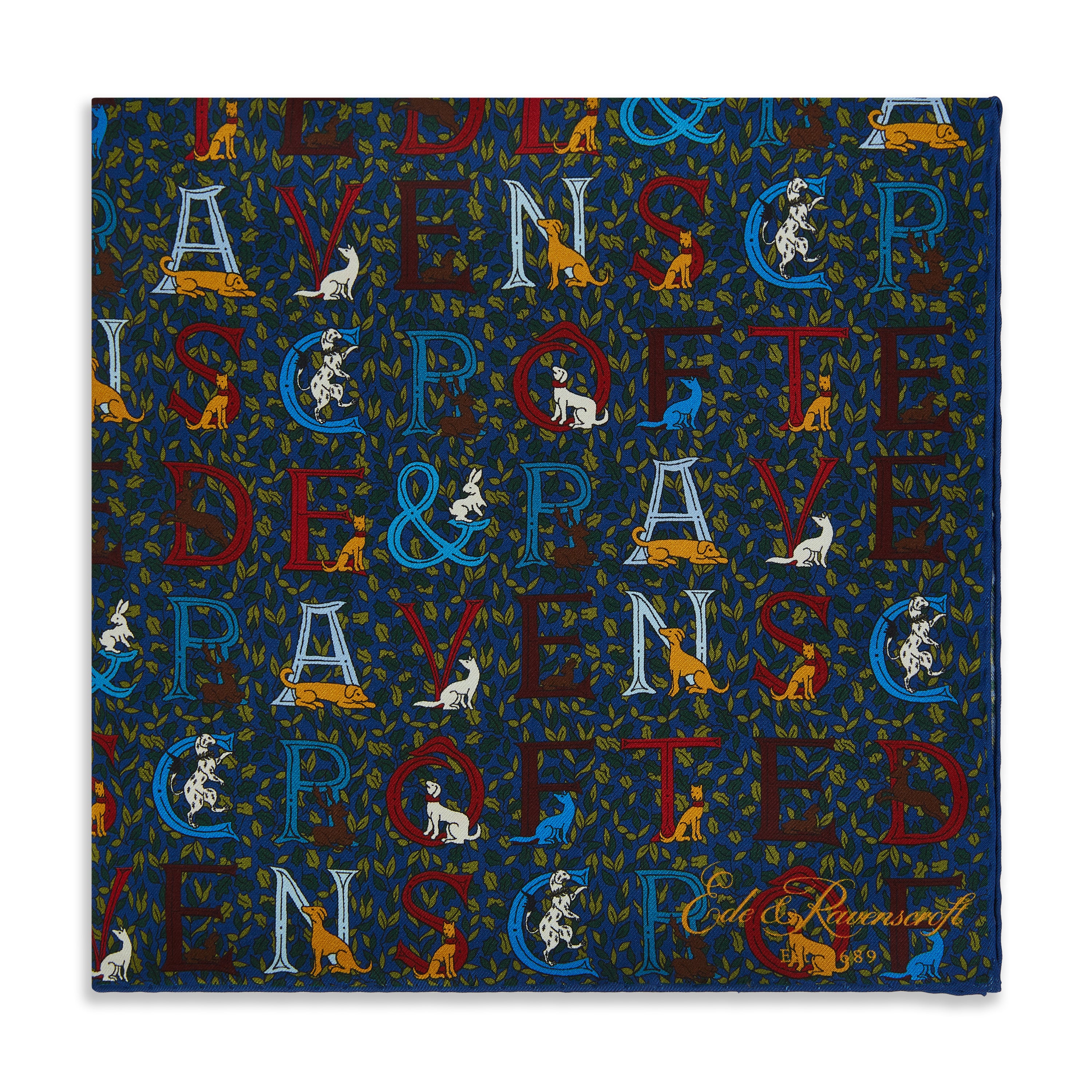 Luxury Blue Silk Pocket Square with Elegant Brand Print - Perfect for Weddings, Business Meetings & Formal Events