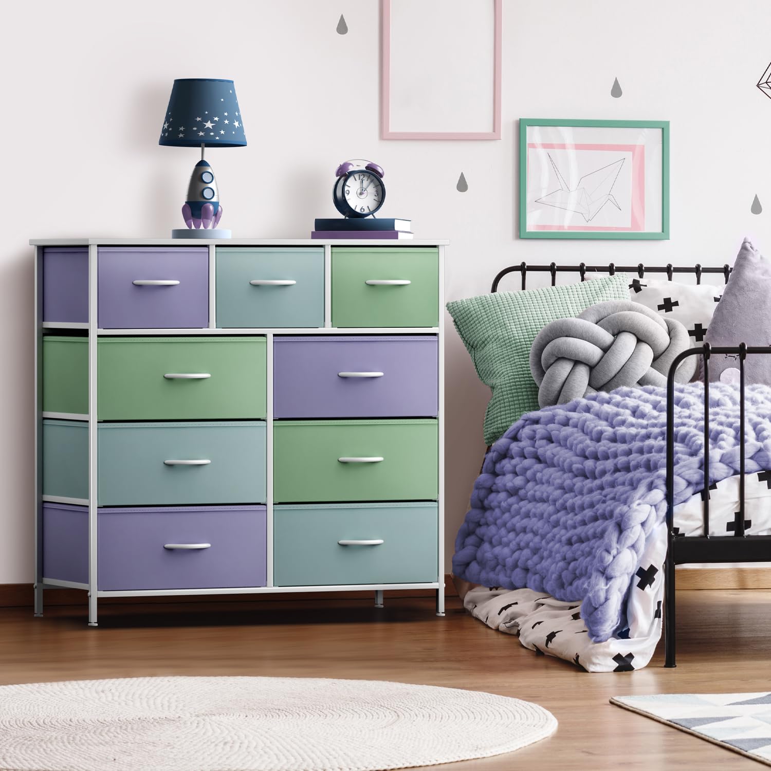Sorbus 9-Drawer Kids Dresser with Steel Frame & Wood Top - Pastel 2 Fabric Storage Chest for Bedroom, Closet, Nursery Organization - Perfect for Kids' Room Decor & Toy Storage