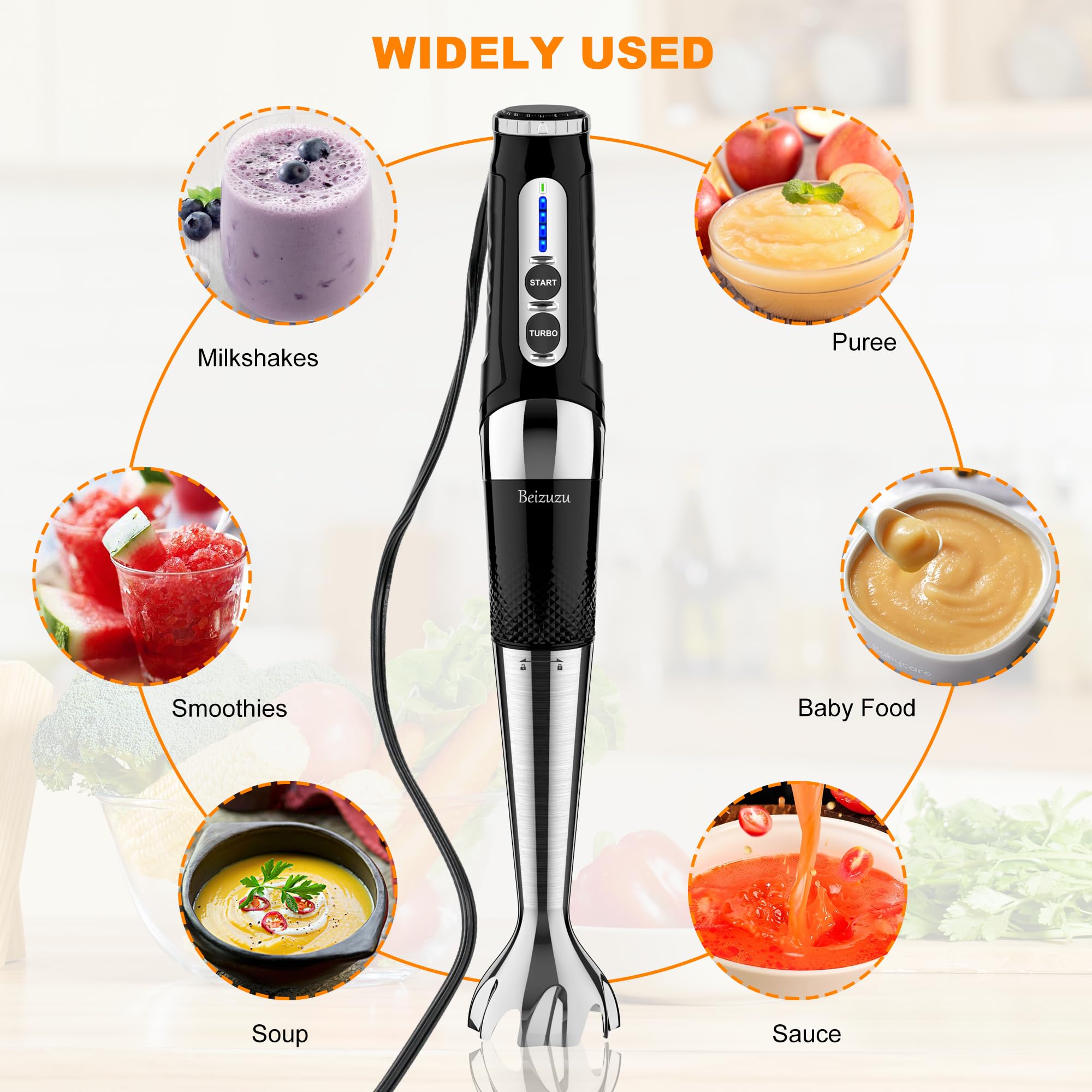 **3-Angle Adjustable Immersion Hand Blender - 21-Speed Variable Control, Powerful Electric Stick Blender for Milkshakes, Smoothies, Soup, Puree & Baby Food (Black) - Perfect for Home Kitchen, Cooking & Healthy Blending**