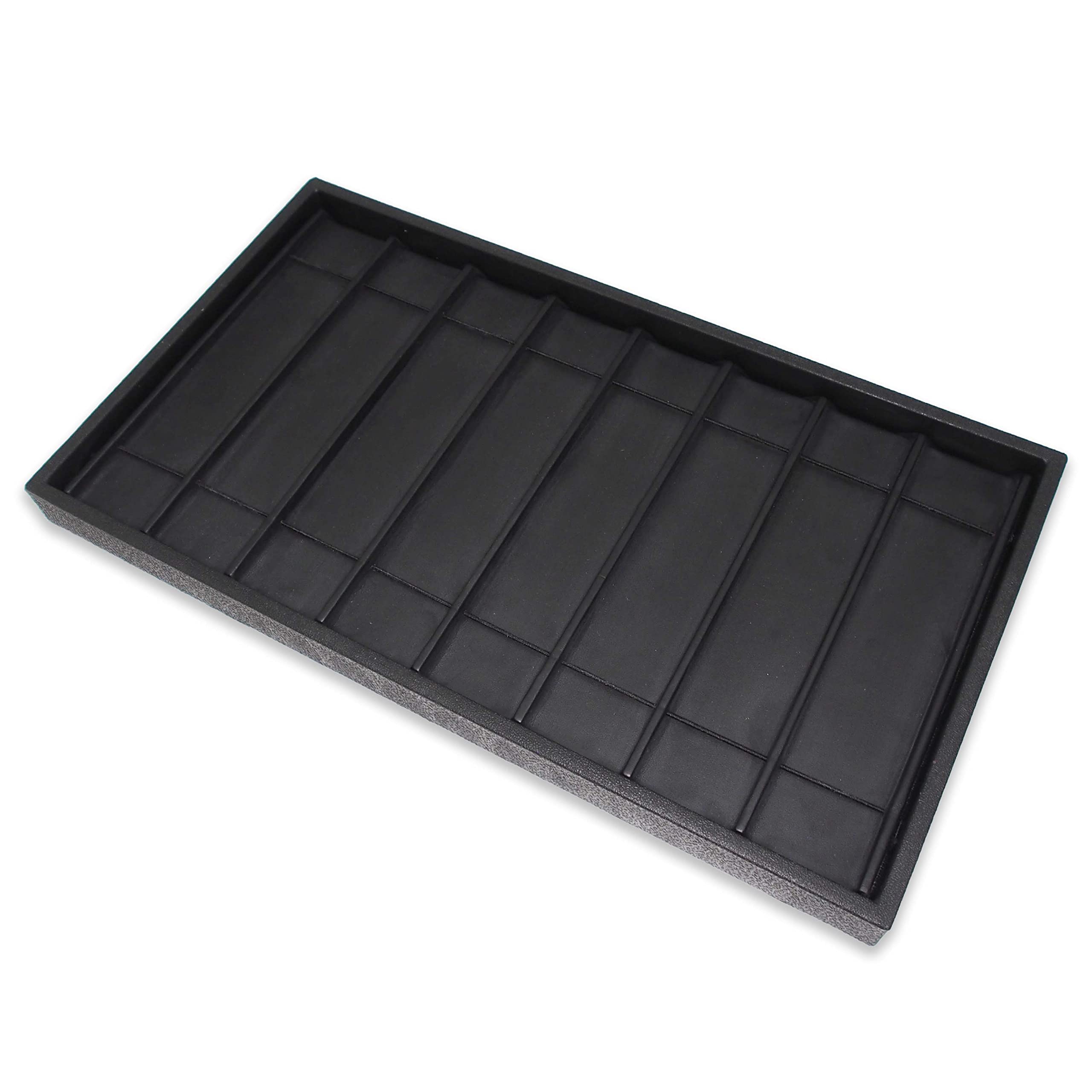 Premium 8-Section Black Leatherette Sorting Tray with Free-Standing Plastic Display Base - 14.75