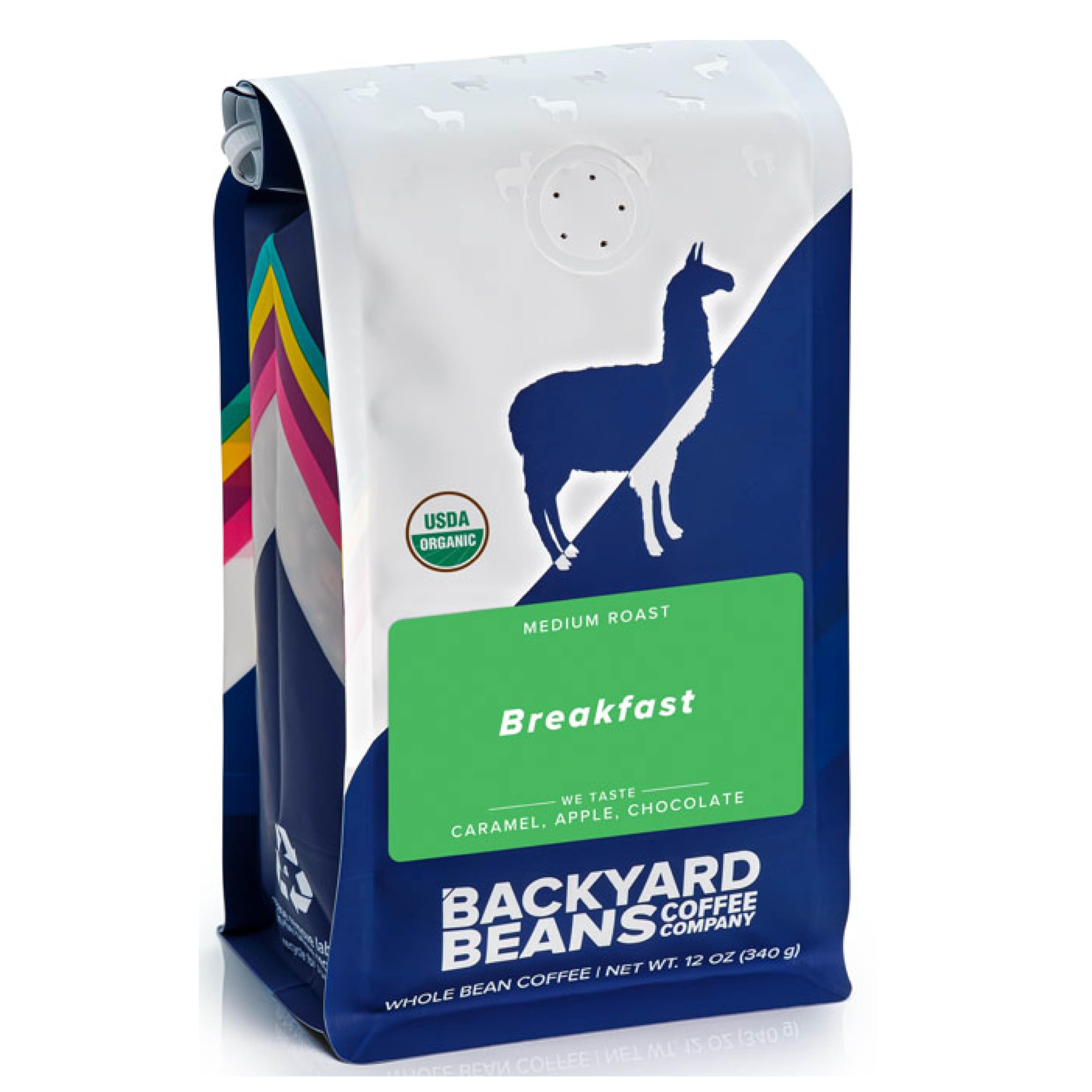Organic Backyard Beans Coffee Breakfast Blend - Medium Roast Whole Bean Coffee, 12oz | Perfect for Morning Brew, Office Coffee Break & Camping Trips