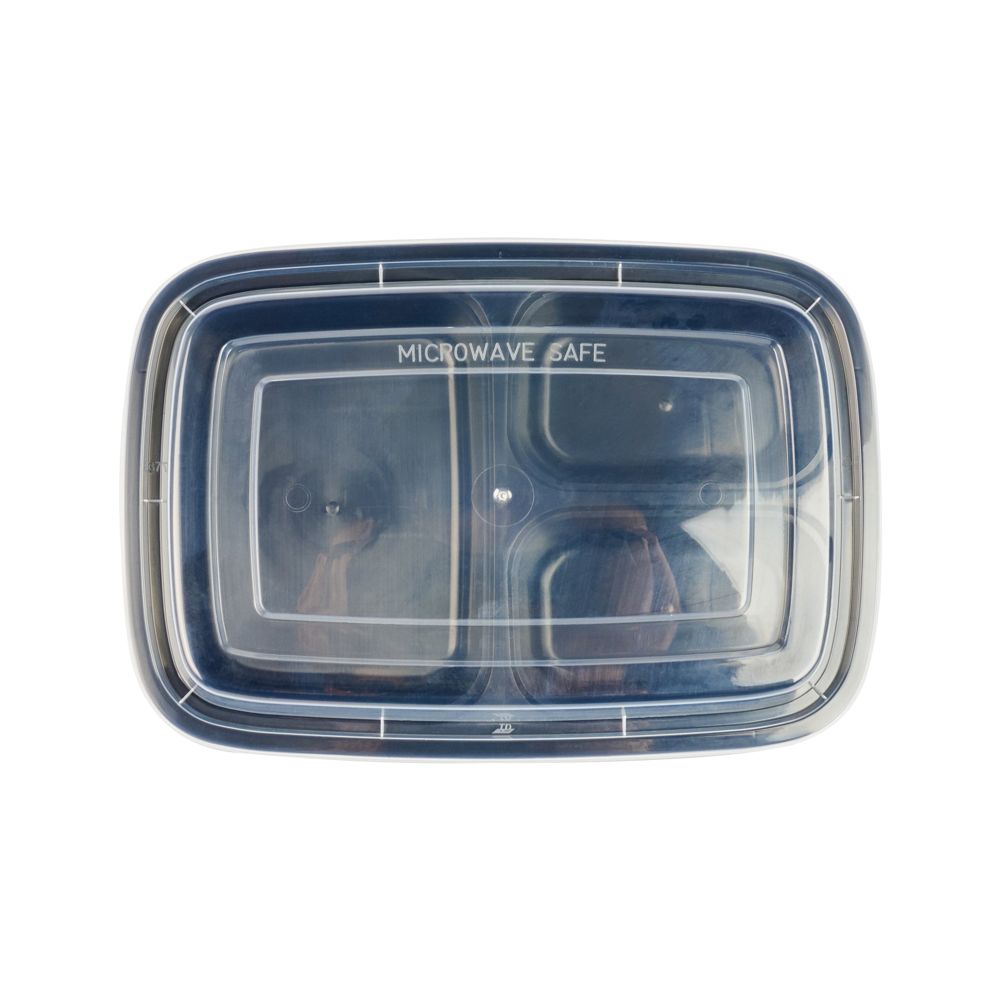 26 oz Black 3-Compartment Plastic Food Storage Containers with Clear Lids - Microwave Safe, 8.75