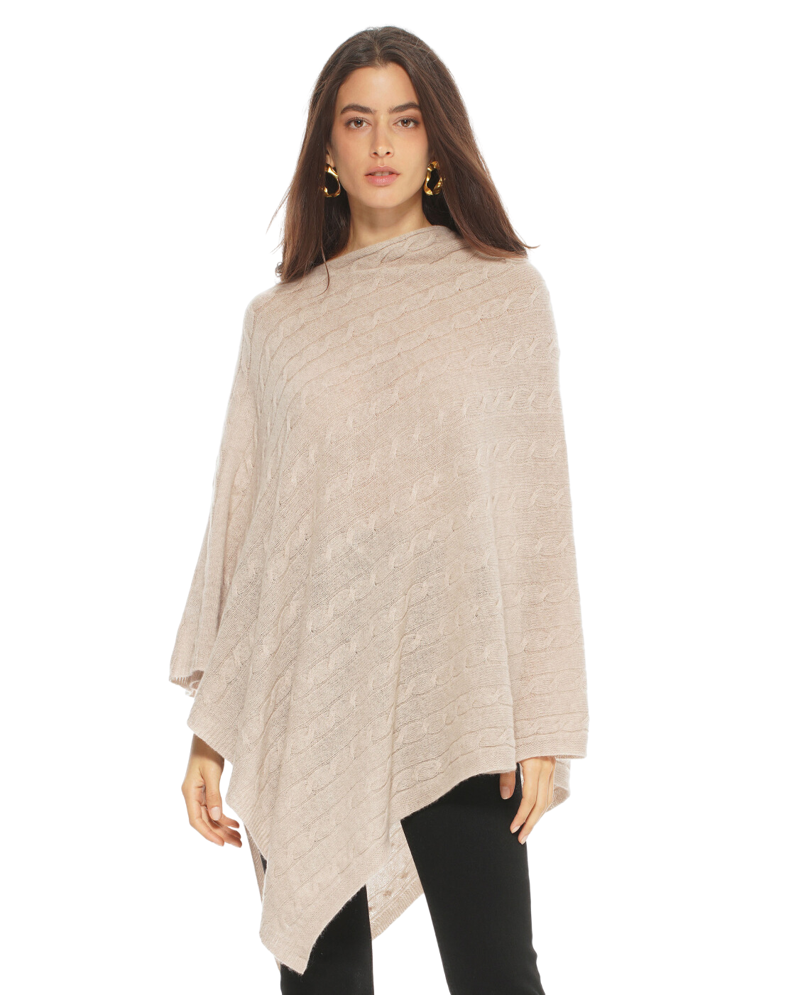 Luxury Women's Pure Cashmere Cable Knit Poncho Shawl - Soft Warm Winter Wrap Scarf (Orange) | Perfect for Fall Winter Outfits, Office Wear & Holiday Gifts