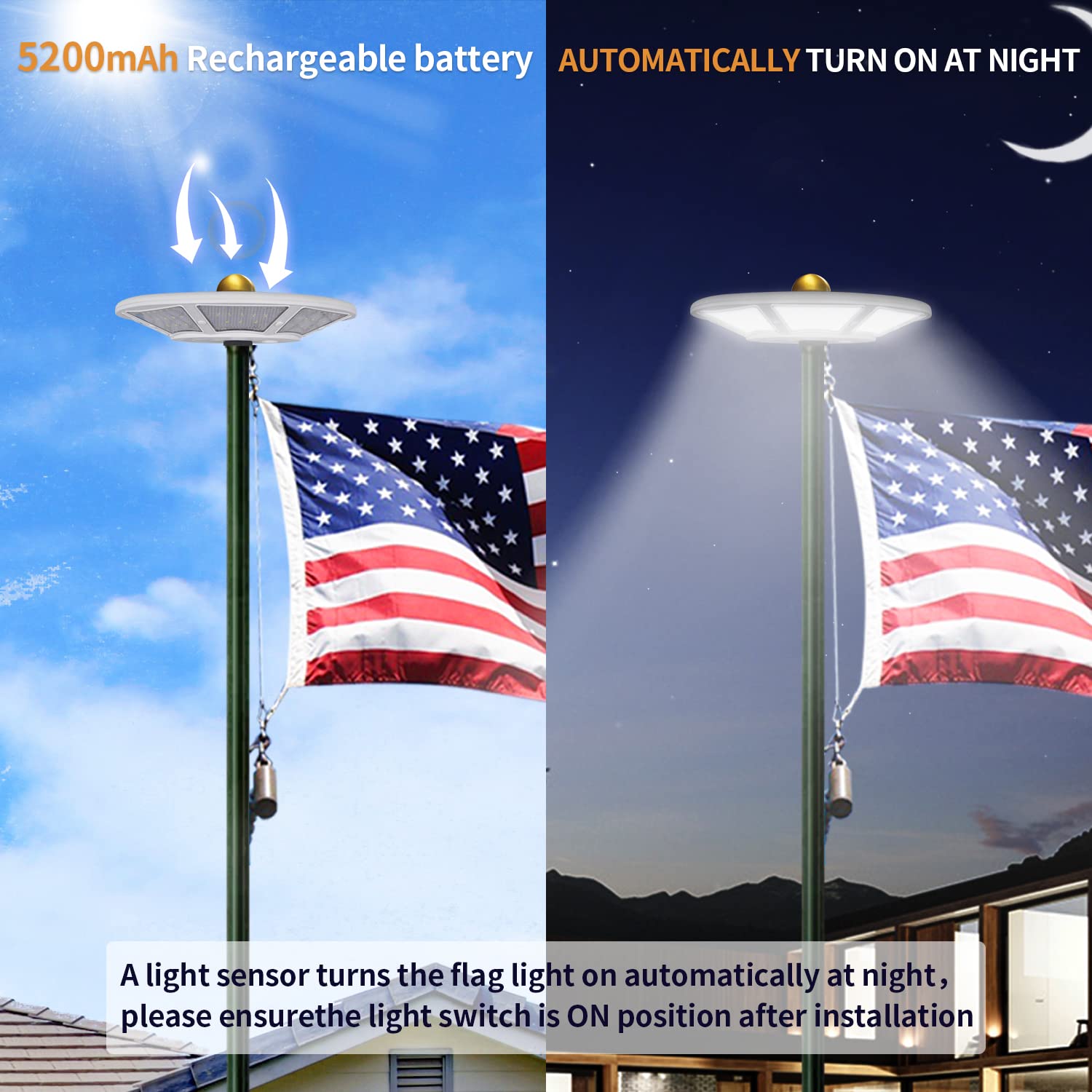 Solar Flag Pole Light - 200 LEDs, 2130 Lumen Waterproof Outdoor Flagpole Light for 15-25 Ft Flags | 12 Hours Runtime | Perfect for Patriotic Displays, Garden Decor & Nighttime Flag Illumination (White)