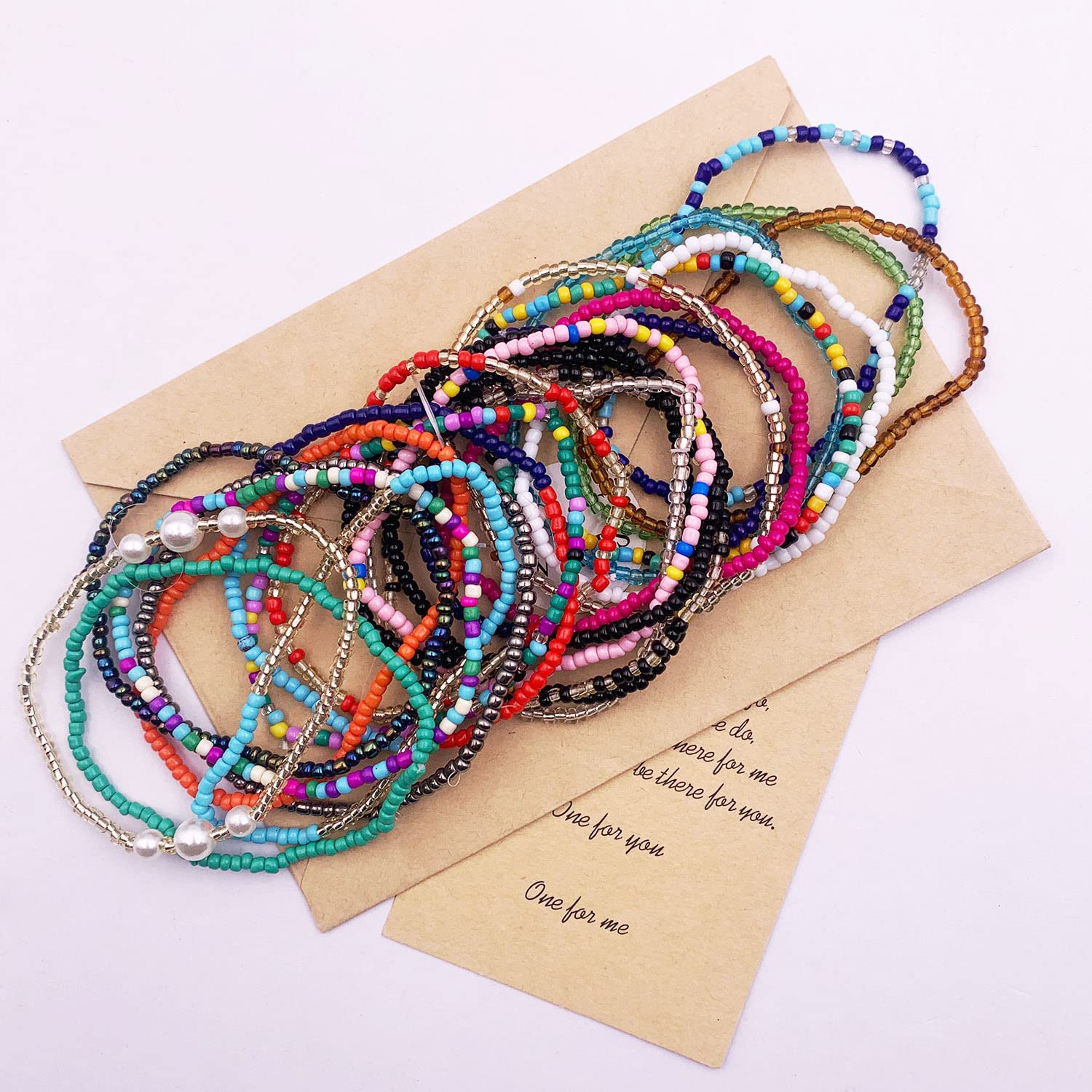 24PCS Boho Beaded Anklets for Women - Handmade Stretch Elastic Beaded Ankle Bracelets with Colorful Beads - Summer Beach Jewelry Gifts for Vacation, Festival & Boho Fashion Accessories