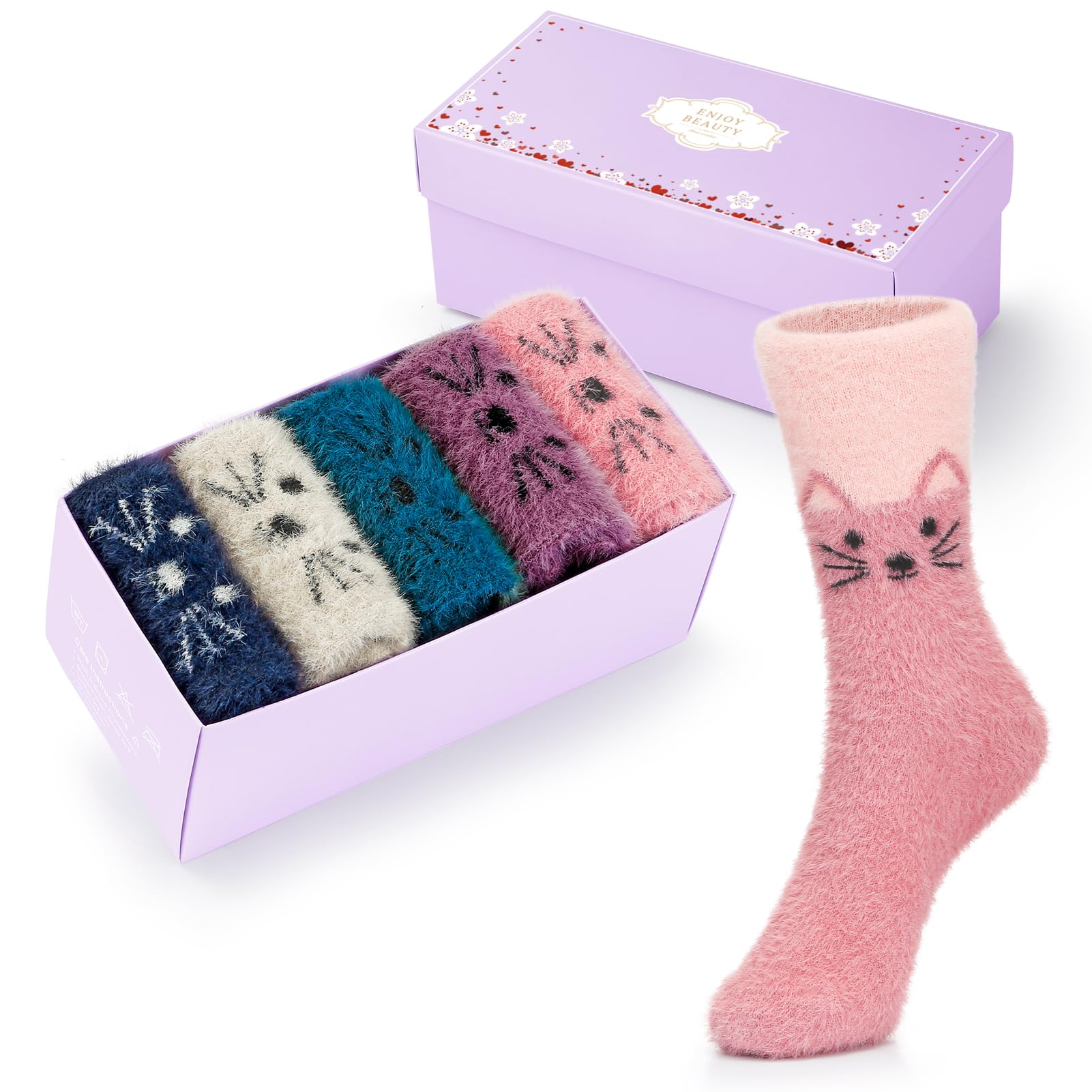 Cozy Warm Fuzzy Socks for Women - Soft Fluffy Winter Socks with Cute Cat Design | Perfect Gift for Women & Girls | Ideal for Lounge, Sleep & Cold Weather Comfort