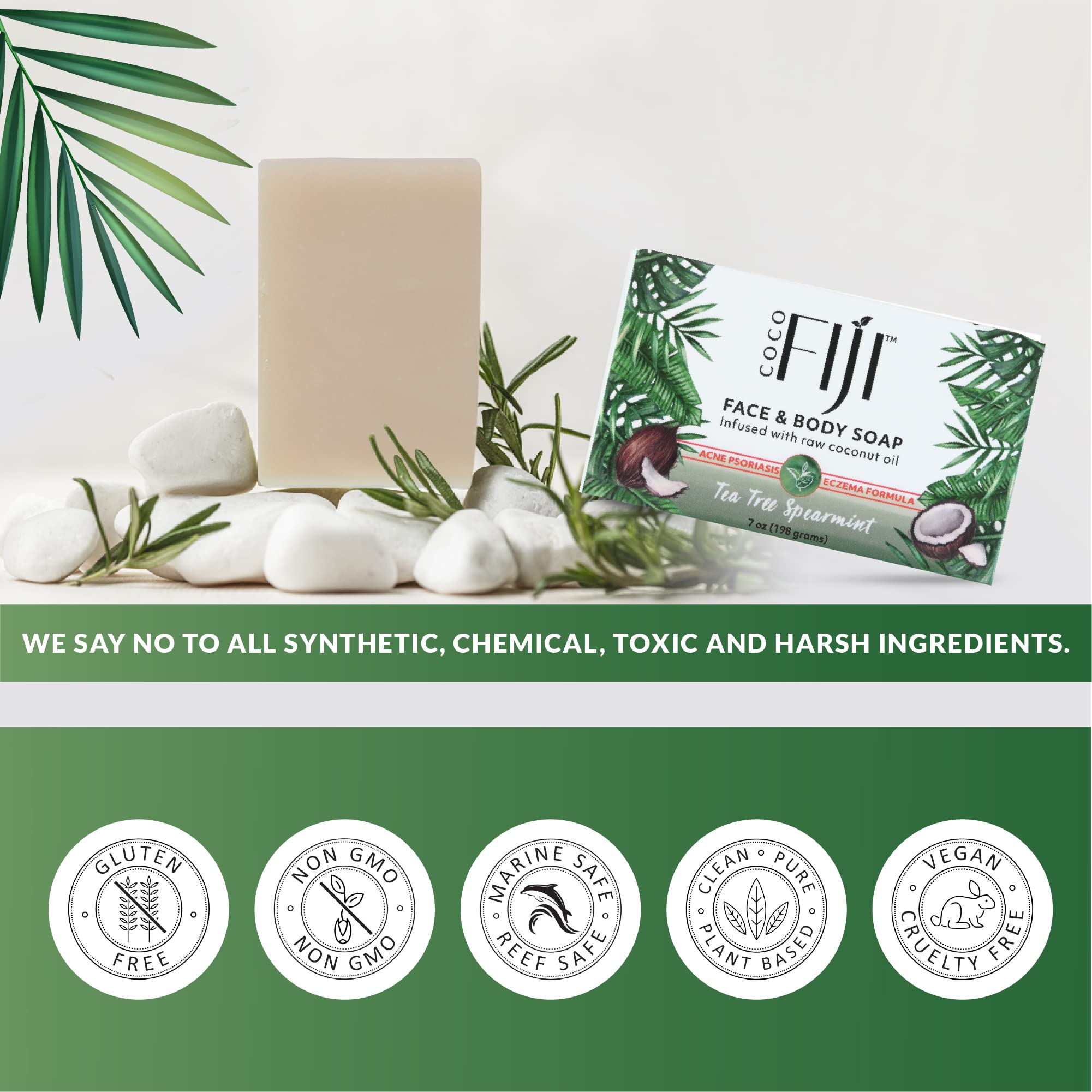 Organic Coconut Oil & Tea Tree Spearmint Soap Bar for Face and Body - Moisturizing, Pore Purifying Natural Soap with Essential Oils - 7 oz (Pack of 12) - Perfect for Daily Skincare & Spa Relaxation