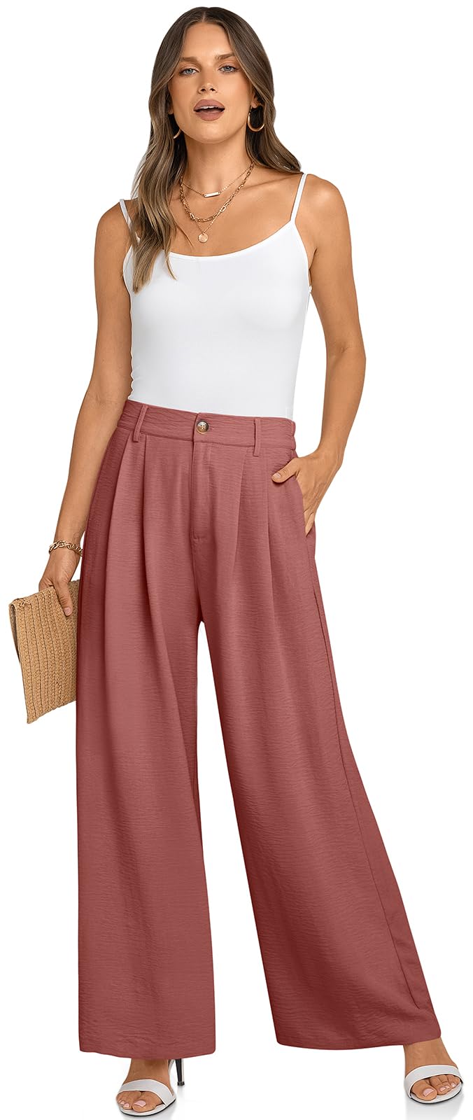 TARSE Women's Wide Leg Dress Pants - High Elastic Waist Back Business Work Trousers - Long Flowy Casual Office Pants for Professional & Comfortable Workwear
