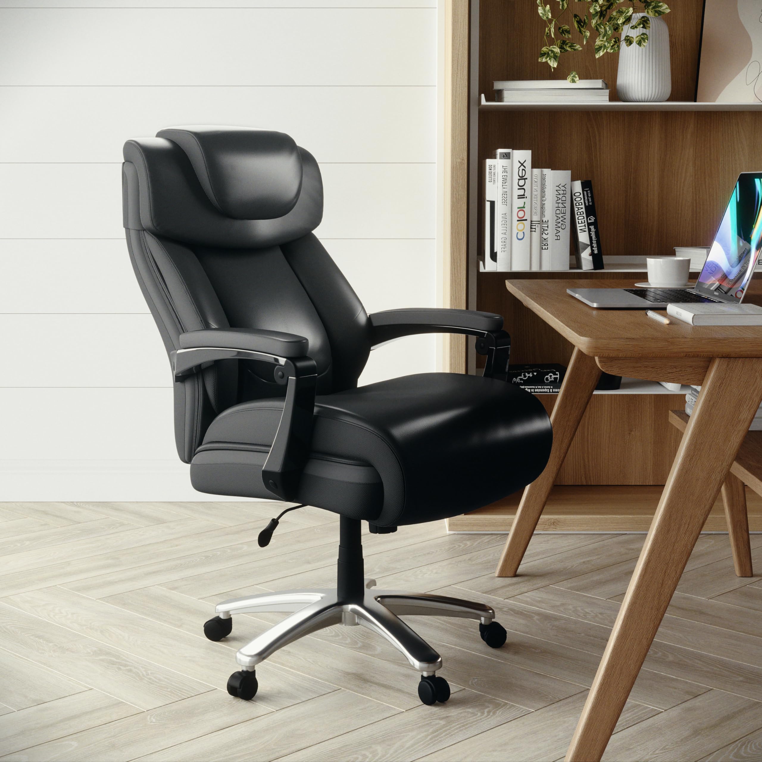 500 lb. Capacity Big & Tall Black LeatherSoft Ergonomic Office Chair with Adjustable Headrest - Heavy Duty Executive Desk Chair for Home & Office Workspace, Gaming, and Long Hours Sitting Comfort