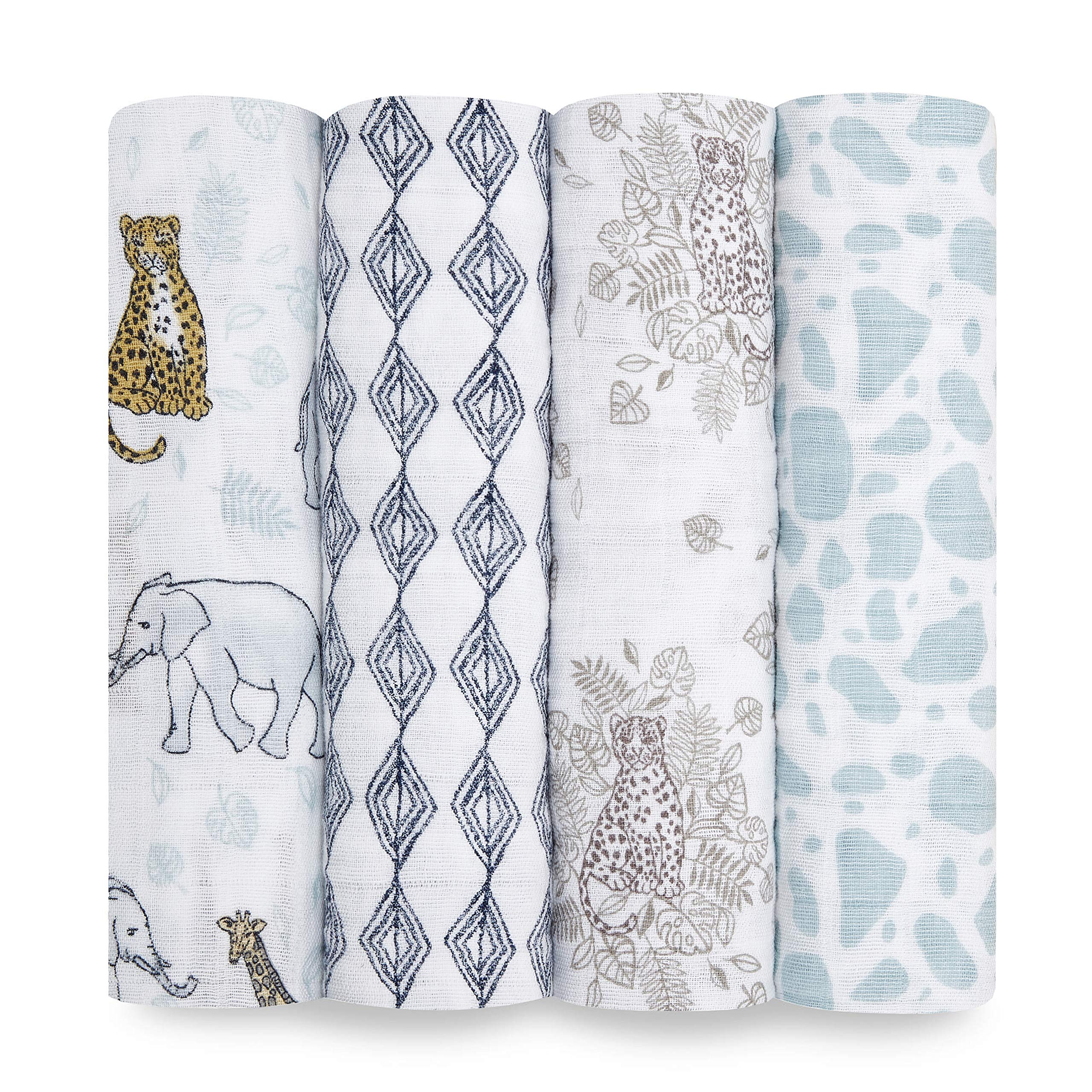aden + anais Premium Muslin Swaddle Blankets for Babies - Soft & Breathable 4-Pack Jungle Toile Design - Perfect for Newborn Swaddling, Infant Sleep & Baby Shower Gifts - Ideal for Nursery, Travel & Photo Shoots