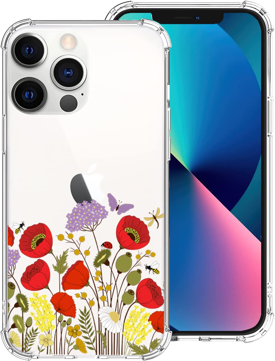 Floral Butterfly Clear Soft TPU Phone Case for iPhone 13 Pro (6.1 Inch) - Slim Fit Protective Cover with Flower Design for Women & Girls | Perfect for Everyday Use, Work, and Travel
