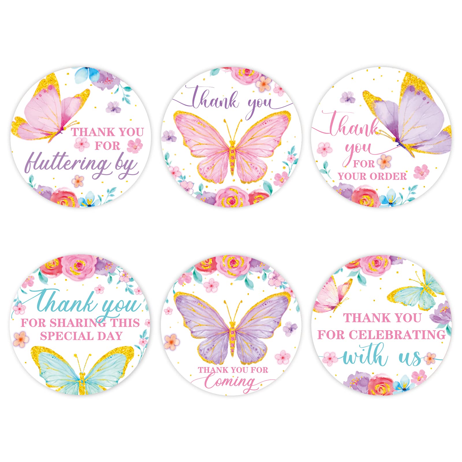180pcs Butterfly Thank You Stickers - Fluttering by Thanks Labels & Seals for Baby Shower, Wedding, Bridal Shower, Birthday Party Supplies | Perfect for DIY Invitations, Gift Wrapping & Scrapbooking