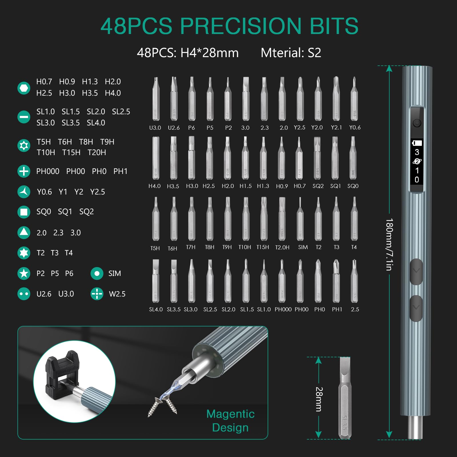 ORIA 52-in-1 Rechargeable Electric Screwdriver Set - Cordless Mini Power Screwdriver with Adjustable Torque, LED Light & Charging Dock - Perfect for Phone, Laptop, Watch & DIY Home Repairs