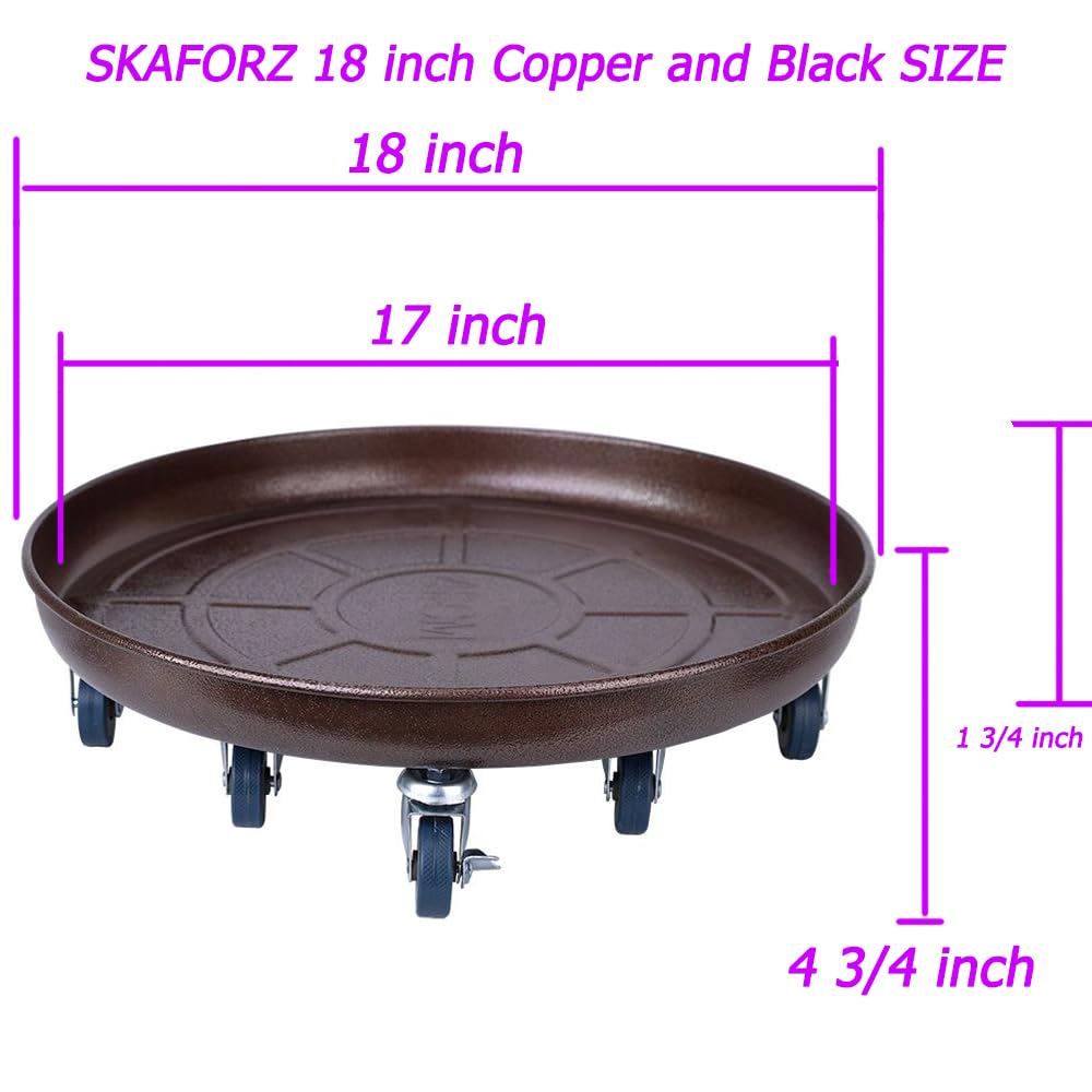 Heavy Duty Extra Large 18-Inch Metal Plant Caddy with Wheels - Rolling Plant Stand for Garden Pots, Flowerpots & Trays - Indoor & Outdoor Use - Perfect for Moving Large Plants on Patios, Decks & Greenhouses (Copper)