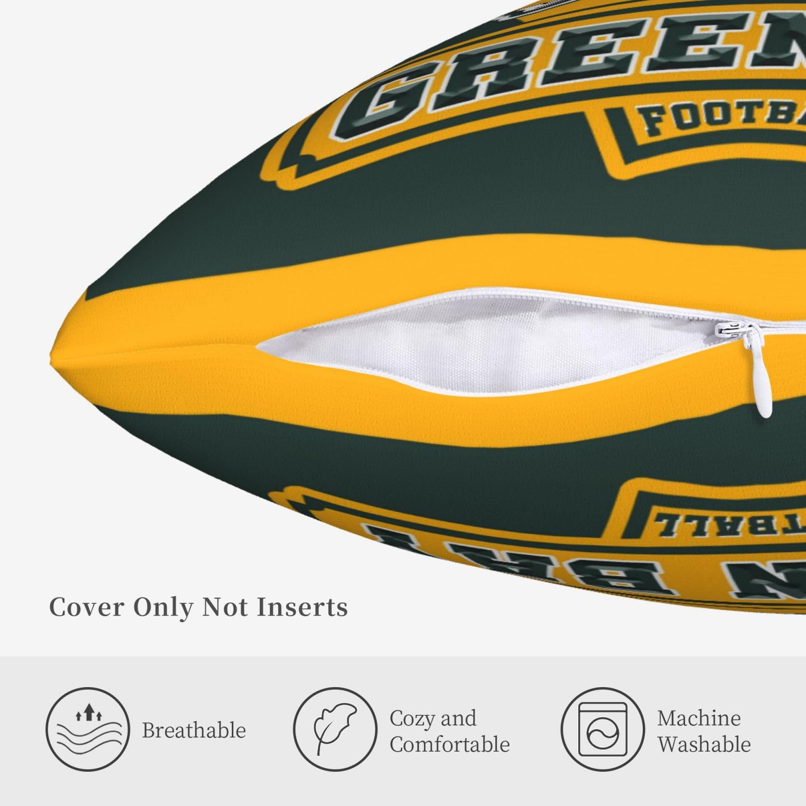 Custom Green Bay Throw Pillow Cover - Personalized with Name & Number - Soft Decorative Couch Pillow Case for Sofa, Bedroom & Home Decor - Perfect Gift for Packers Fans & Football Lovers
