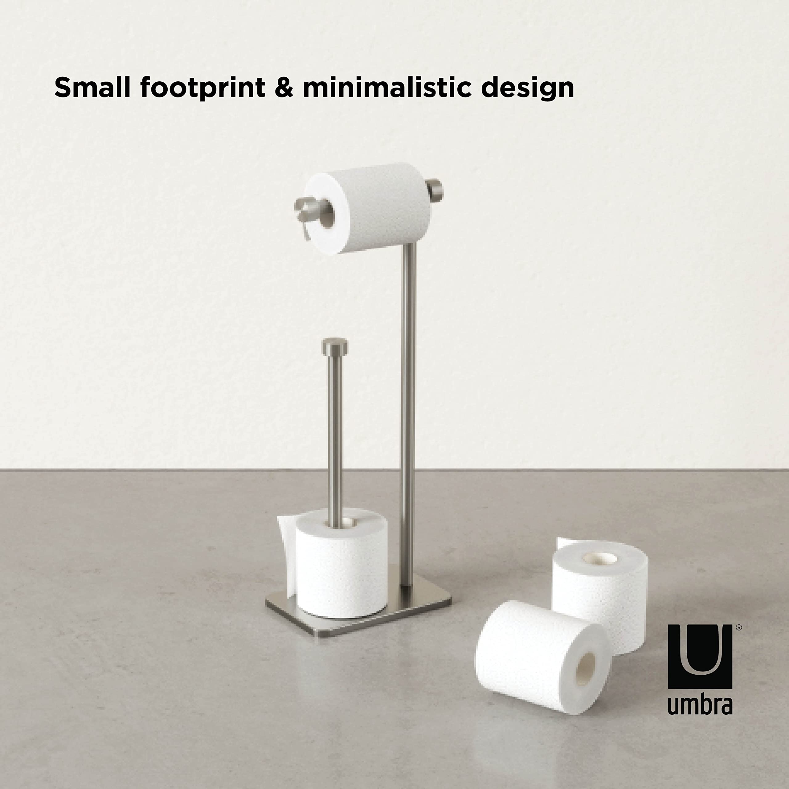 Umbra Cappa Modern Toilet Paper Holder with Reserve Storage - Brushed Nickel Finish - Bathroom Organizer for Small Spaces & Stylish Home Decor