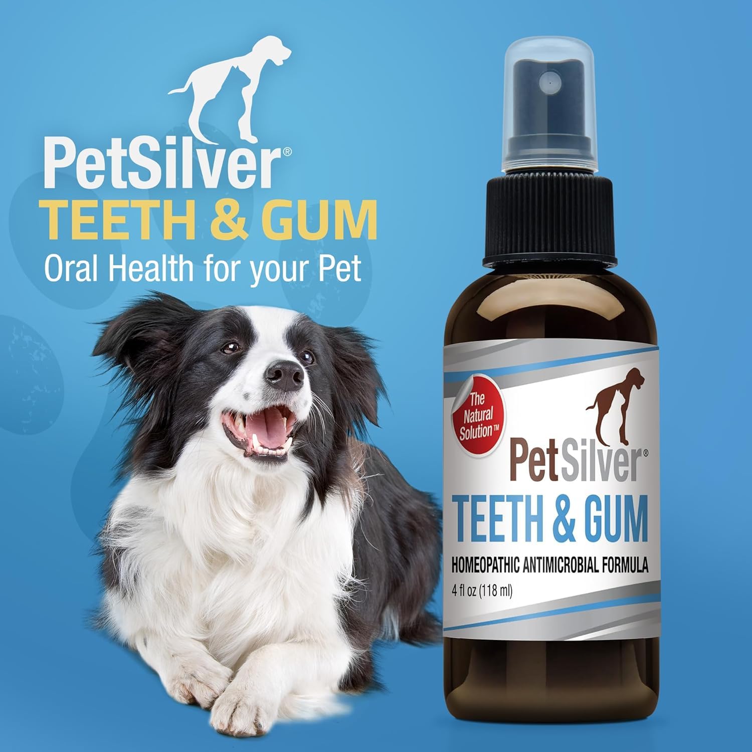 Pet Dental Care Spray for Dogs & Cats - Natural Teeth & Gum Cleaner with Patented Chelated Silver - Reduces Plaque & Tartar Build-Up - Fresh Breath Oral Hygiene Solution - Made in USA - 4oz, 2-Pack - Perfect for Daily Dental Care & Bad Breath Prevention