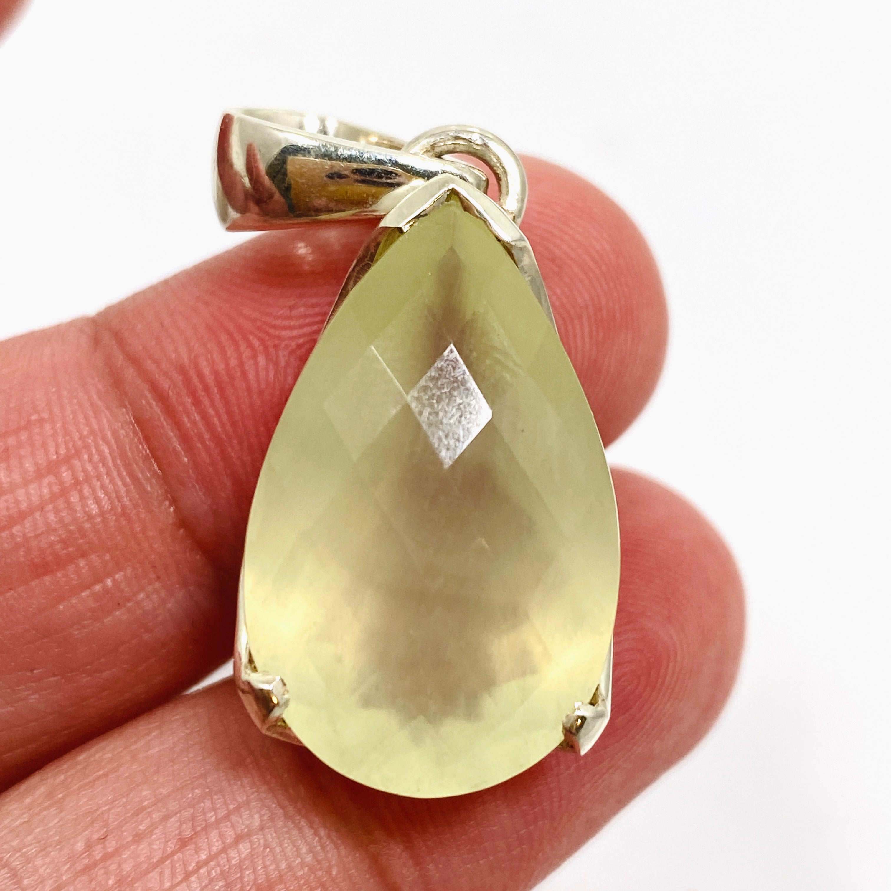 Prehnite Teardrop Checkerboard Faceted Pendant Necklace - Natural Gemstone Jewelry for Women - Perfect for Boho Style, Meditation & Spiritual Healing