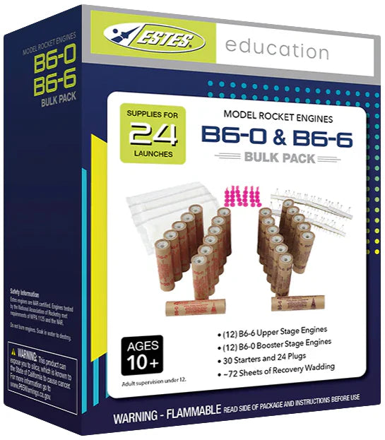 Estes B6-0/B6-6 Rocket Engine Bulk Pack - 24 Engines with Starters, Igniters & Recovery Wadding for Two-Stage Model Rockets - Perfect for STEM Education, School Projects & Backyard Rocket Launches