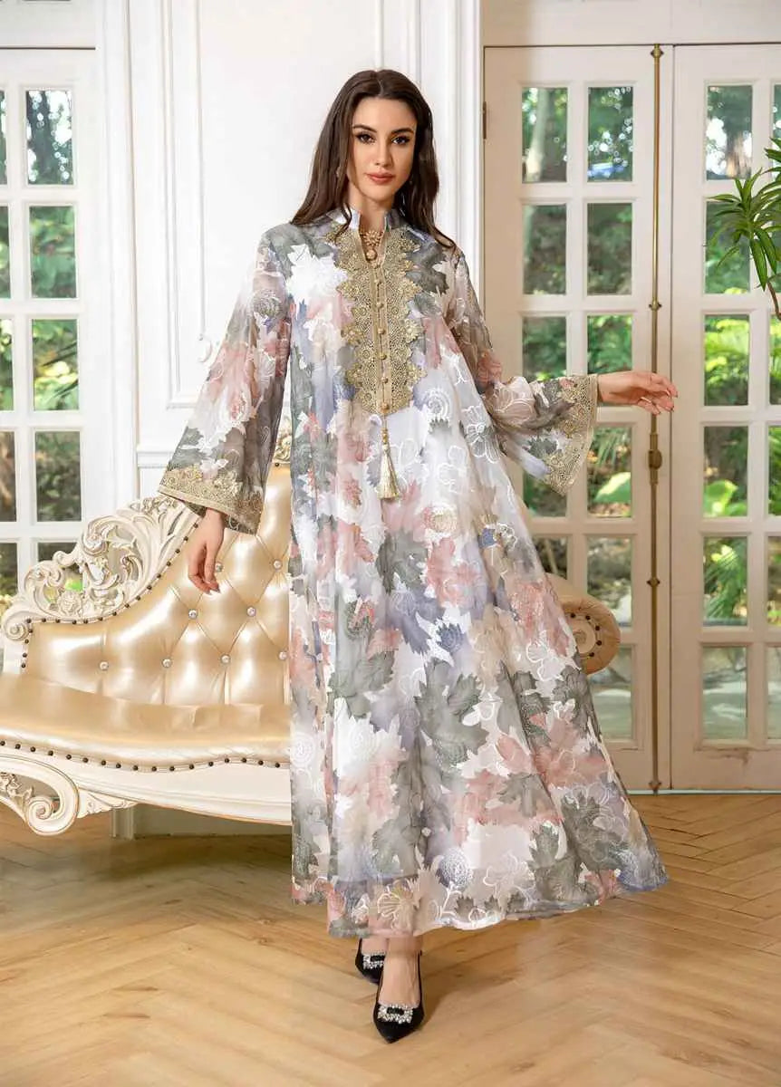 Elegant Eid Dress for Women - Embroidered Arab Dubai Kaftan Caftan Dress - Perfect for Eid Celebrations, Weddings & Special Occasions