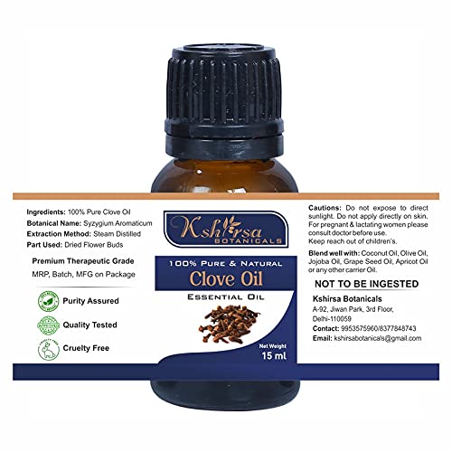 100% Pure & Natural Undiluted Clove Essential Oil (Syzygium Aromaticum) - Steam Distilled for Hair Growth, Skin Care & Aromatherapy - 15ml - Perfect for Massage, Diffuser & DIY Beauty Products