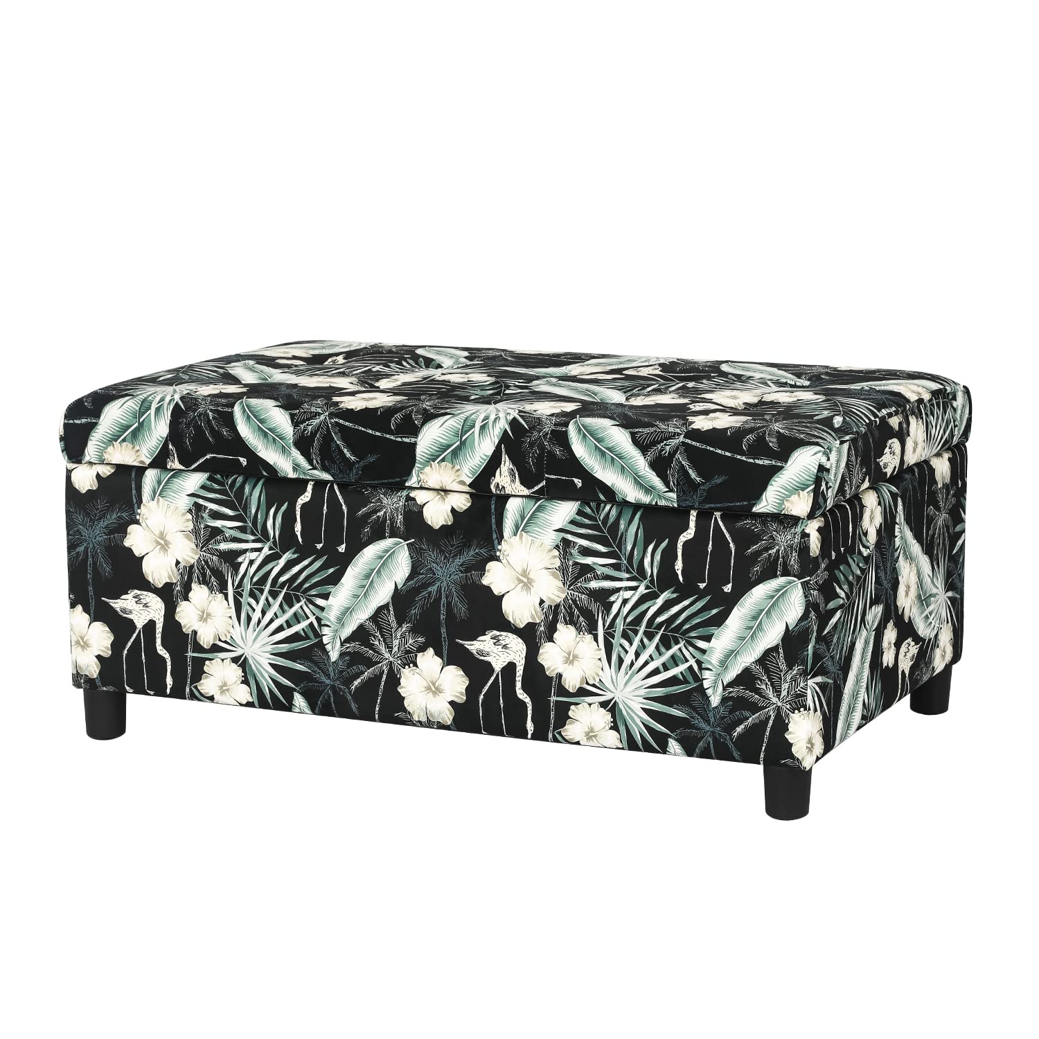 Joveco Fabric Storage Ottoman Bench - Rectangular Tufted Footrest with Toy Chest & Organizer (Leaves Design) - Perfect for Living Room, Bedroom & Nursery Storage Solutions
