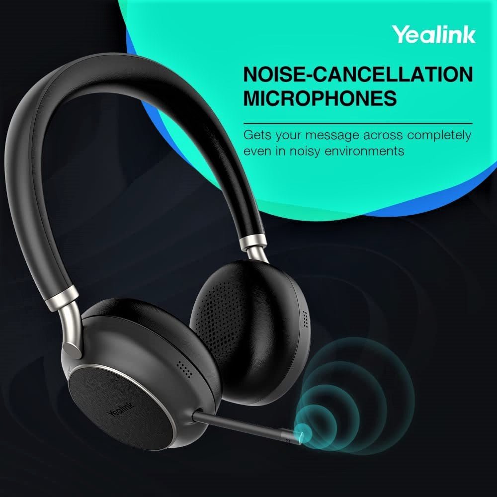 Yealink BH76 Wireless Bluetooth Headset with Noise Cancellation - Comfortable Over-Ear Design for Office, Call Center & Remote Work