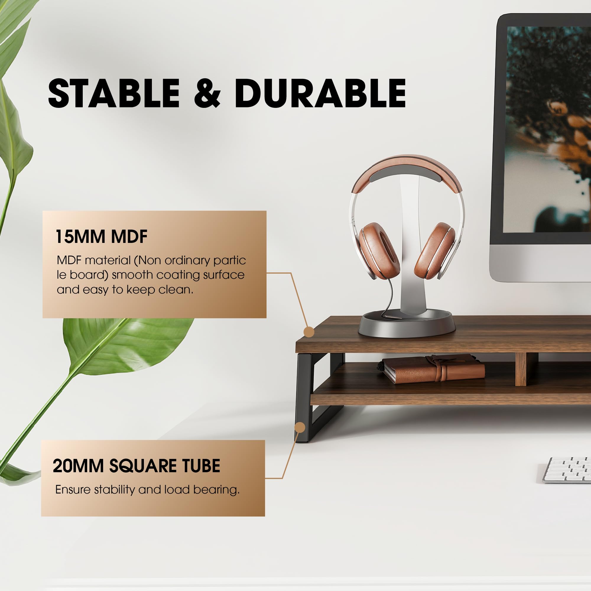 Dual Monitor Stand Riser for Desk - 42.5 Inch Large 2-Tier Monitor Shelf for 2 Screens, Laptop, PC & Printer | Space-Saving Office Desk Organizer for Home & Work Setup