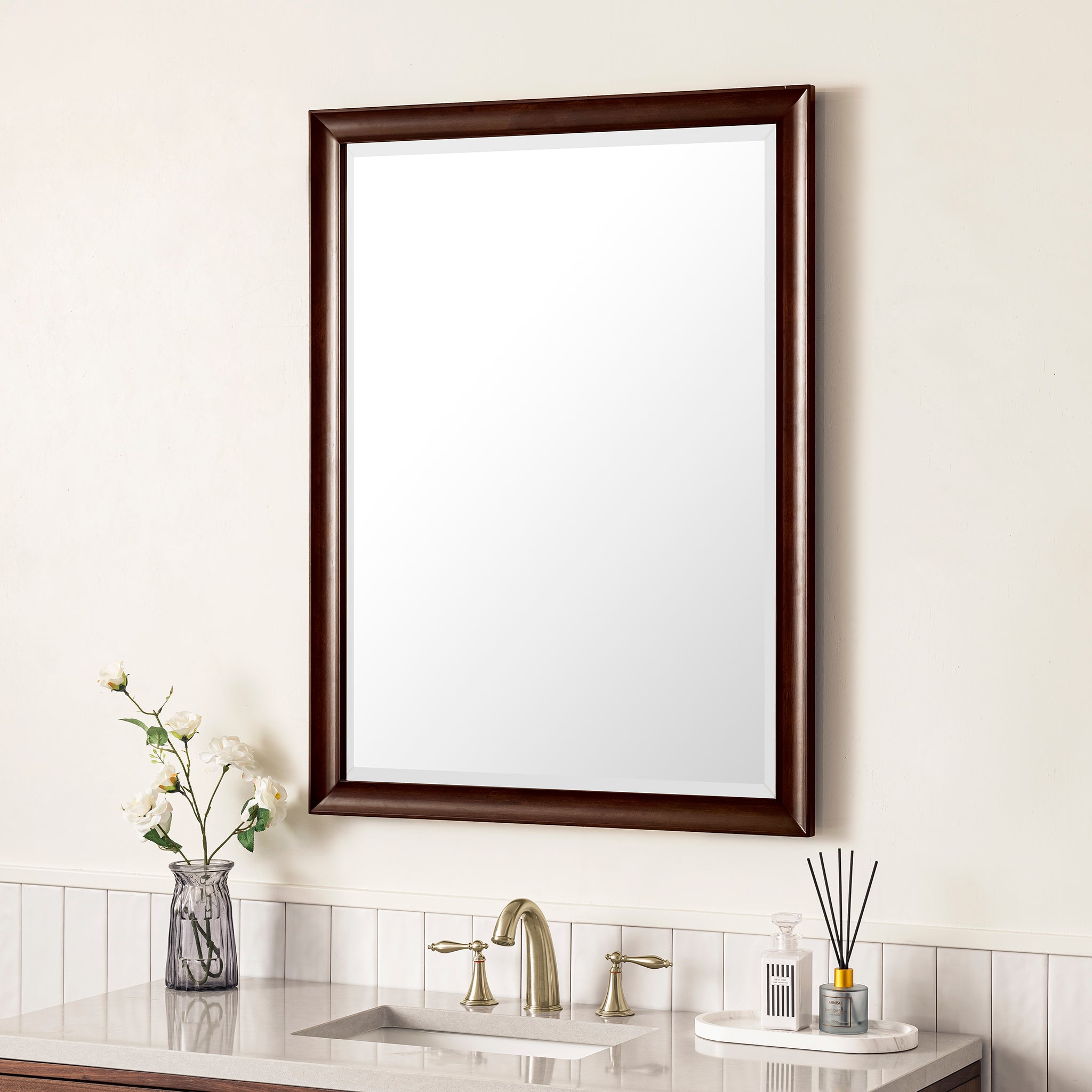 Glenbrooke 30-Inch Wall Mirror in Burnished Mahogany Finish - Perfect for Living Room, Bedroom, or Entryway Decor