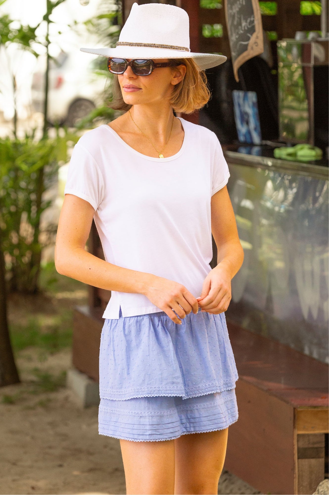 Organic Cotton Dobby Skirt for Women - Soft Baby Blue Midi Skirt | Perfect for Casual Wear, Summer Outfits & Boho Style