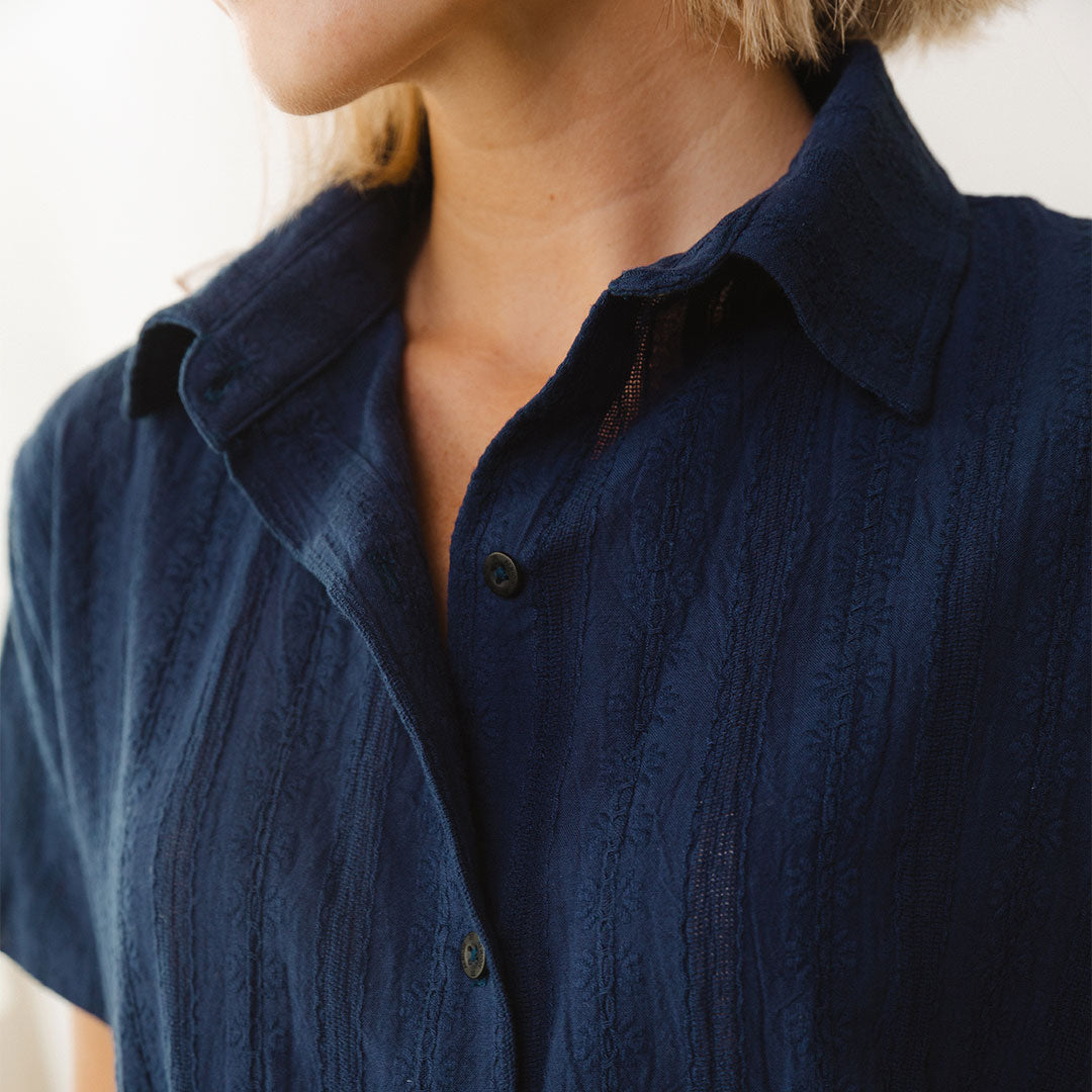 Men's Navy Cabana Shirt - Lightweight Breathable Linen Shirt for Summer Beach Vacation, Pool Party & Tropical Getaway