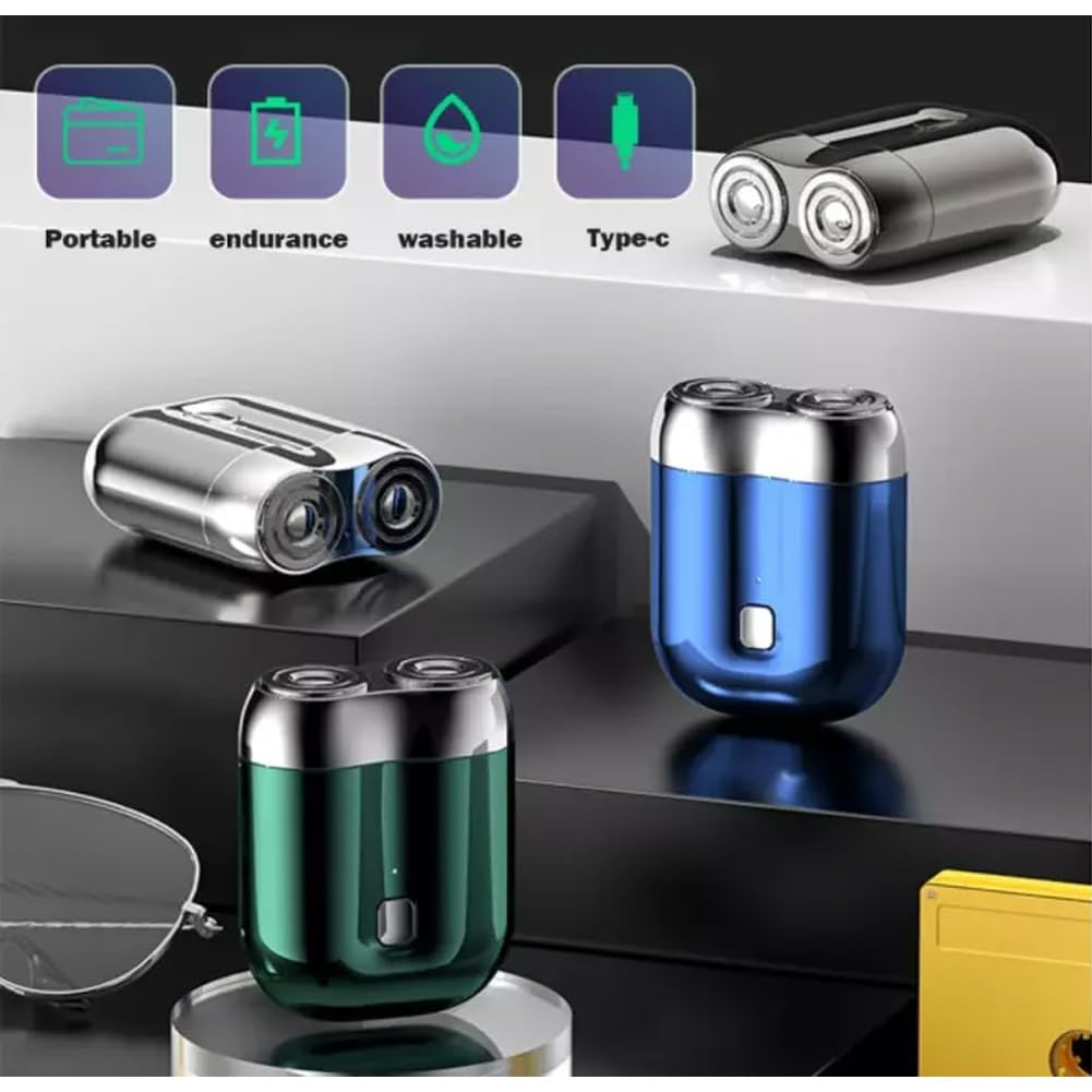 Mini Electric Shaver for Men - Rechargeable Waterproof Travel Razor with 2 Blades | Portable Face Shaver for Smooth Shaving at Home, Gym & Business Trips