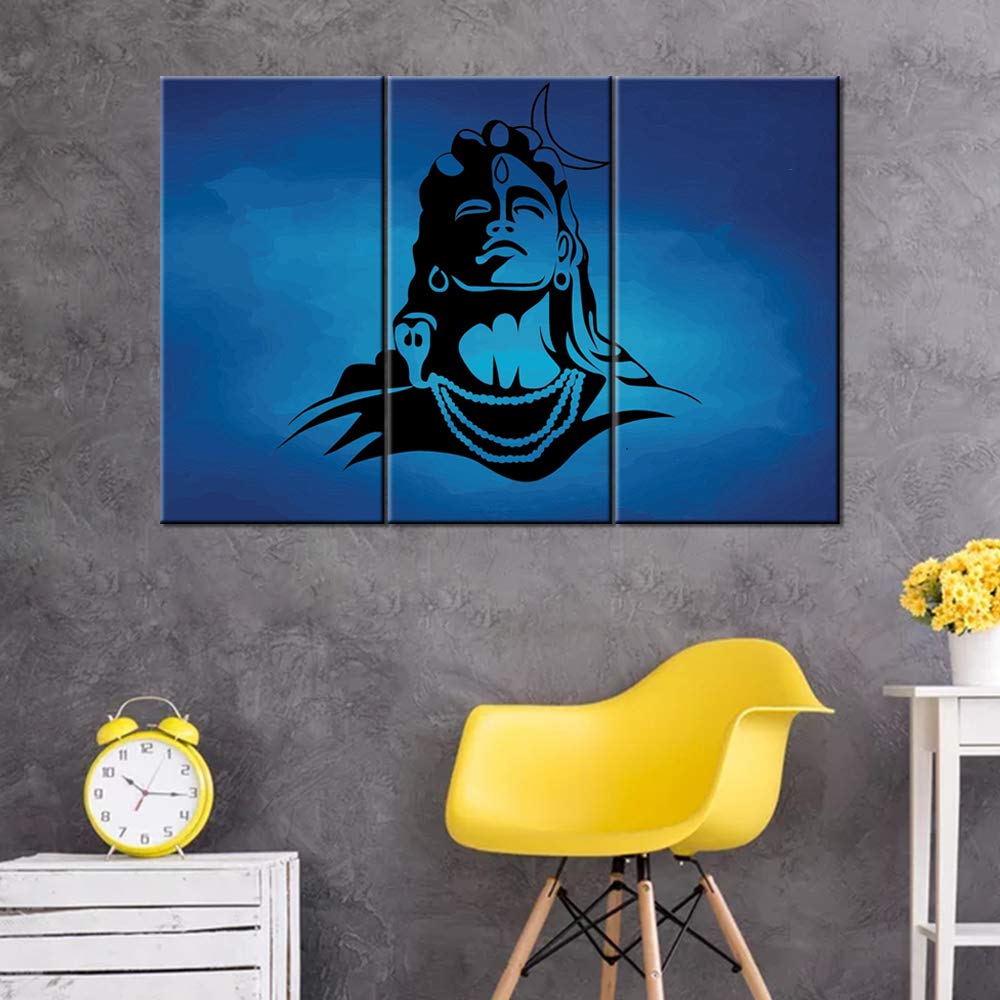 Modern Lord Shiva Wall Art - 3 Piece Hindu God Framed Posters & Prints for Bathroom, Living Room, Office & Bedroom Decor - Gallery-Wrapped Ready to Hang (20x40 Inch x3) - Perfect for Meditation Spaces, Yoga Rooms & Spiritual Home Decor