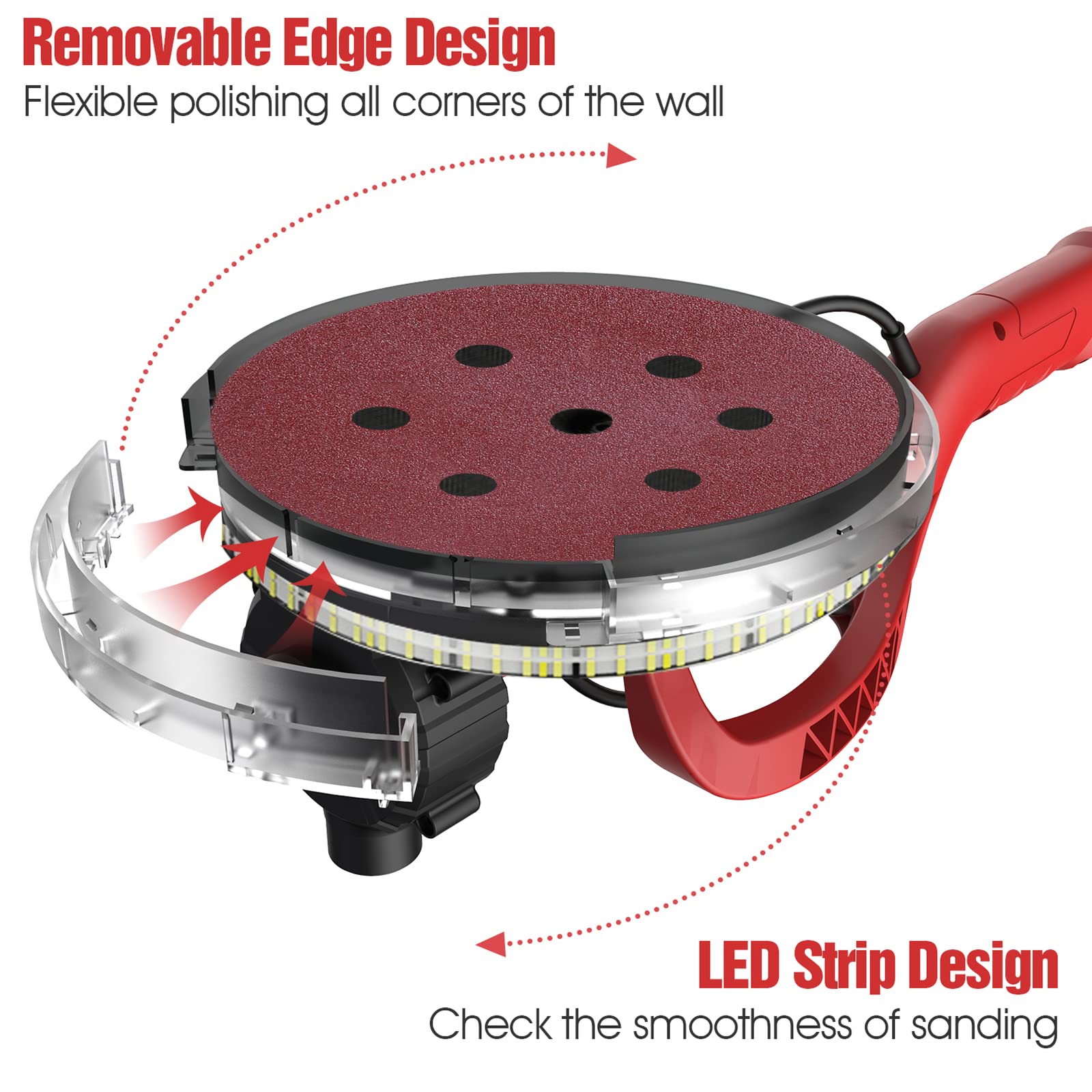 750W Electric Drywall Sander with Vacuum Dust Collection - 6 Speed Adjustable (1000-1850 RPM) for Popcorn Ceiling Removal - Includes 14Pcs Sandpaper, LED Light & Foldable Handle - Perfect for Home Renovation, Drywall Repair and DIY Projects