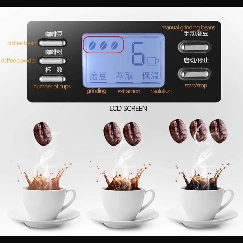 Premium 12-Cup Drip Coffee Maker with Built-in Grinder - Programmable Digital Display, Adjustable Brew Strength & Auto Shutoff - Perfect for Home, Office & Restaurant Use
