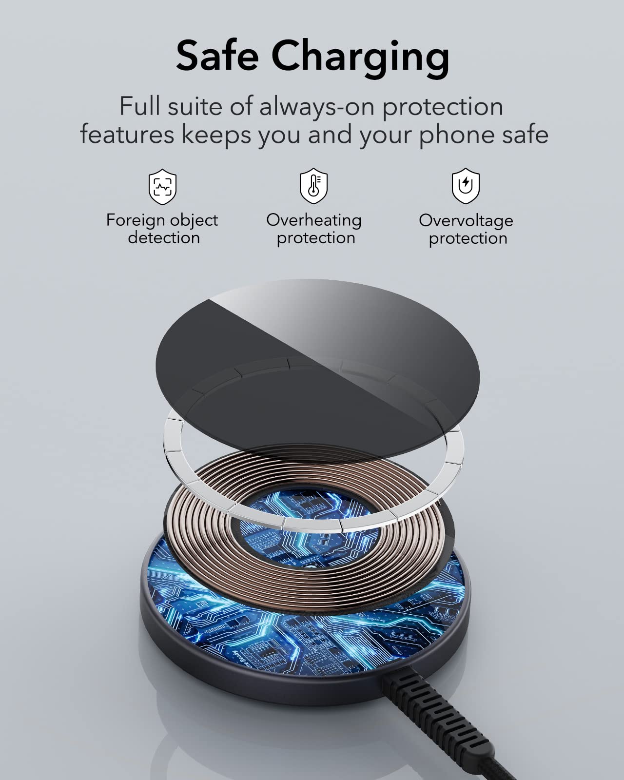 ESR Wireless Charger with MagSafe Compatibility (HaloLock) - Fast Magnetic Charging for iPhone 16/15/14/13/12 Series & AirPods 4/3/Pro | Strong Magnetic Lock | 2-Pack Black | Perfect for Home, Office & Travel Charging