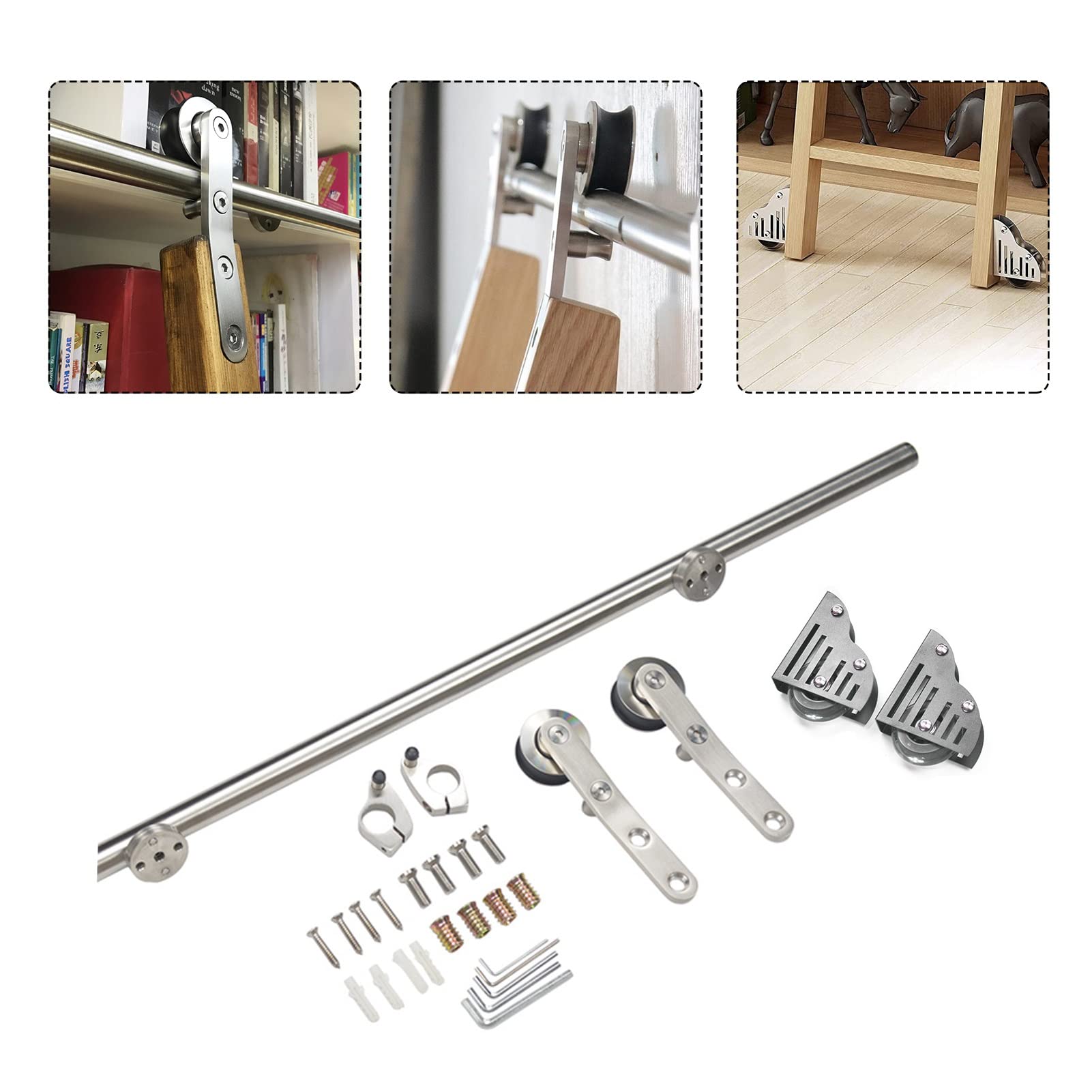 Stainless Steel Sliding Barn Door Hardware Kit with Round Tube Track - Perfect for Home, Interior, Loft, Library & Rolling Ladder Installation | Easy DIY Modern Space-Saving Solution