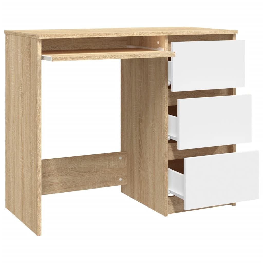vidaXL Standing Desk with Drawers - Adjustable Height Computer Desk for Home Office, Scandinavian Style White & Sonoma Oak Engineered Wood Workstation - Perfect for Small Spaces, Remote Work & Study