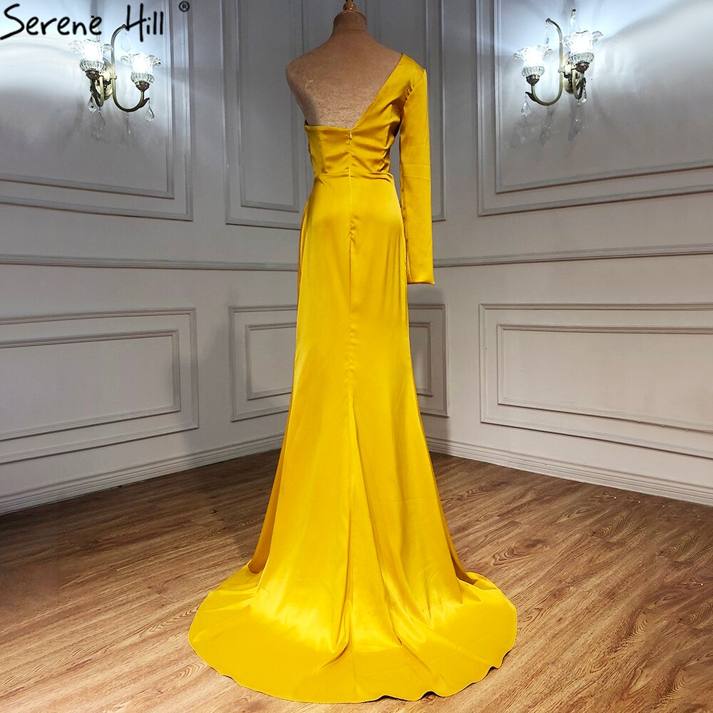 Elegant White One Shoulder Long Sleeve Satin Mermaid Evening Dress 2025 - Sexy Formal Gown for Prom, Wedding & Special Occasions | Serene Hill LA70327