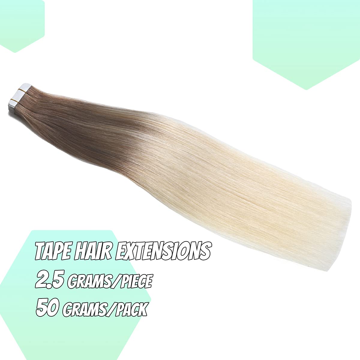 VINBAO 20Pcs Tape In Hair Extensions 50 Grams - 100% Real Human Remy Hair, Seamless & Natural Look (14inch, #8 Ash Brown to #60 Platinum Blonde Balayage) - Perfect for Daily Wear, Parties, Weddings & Special Occasions