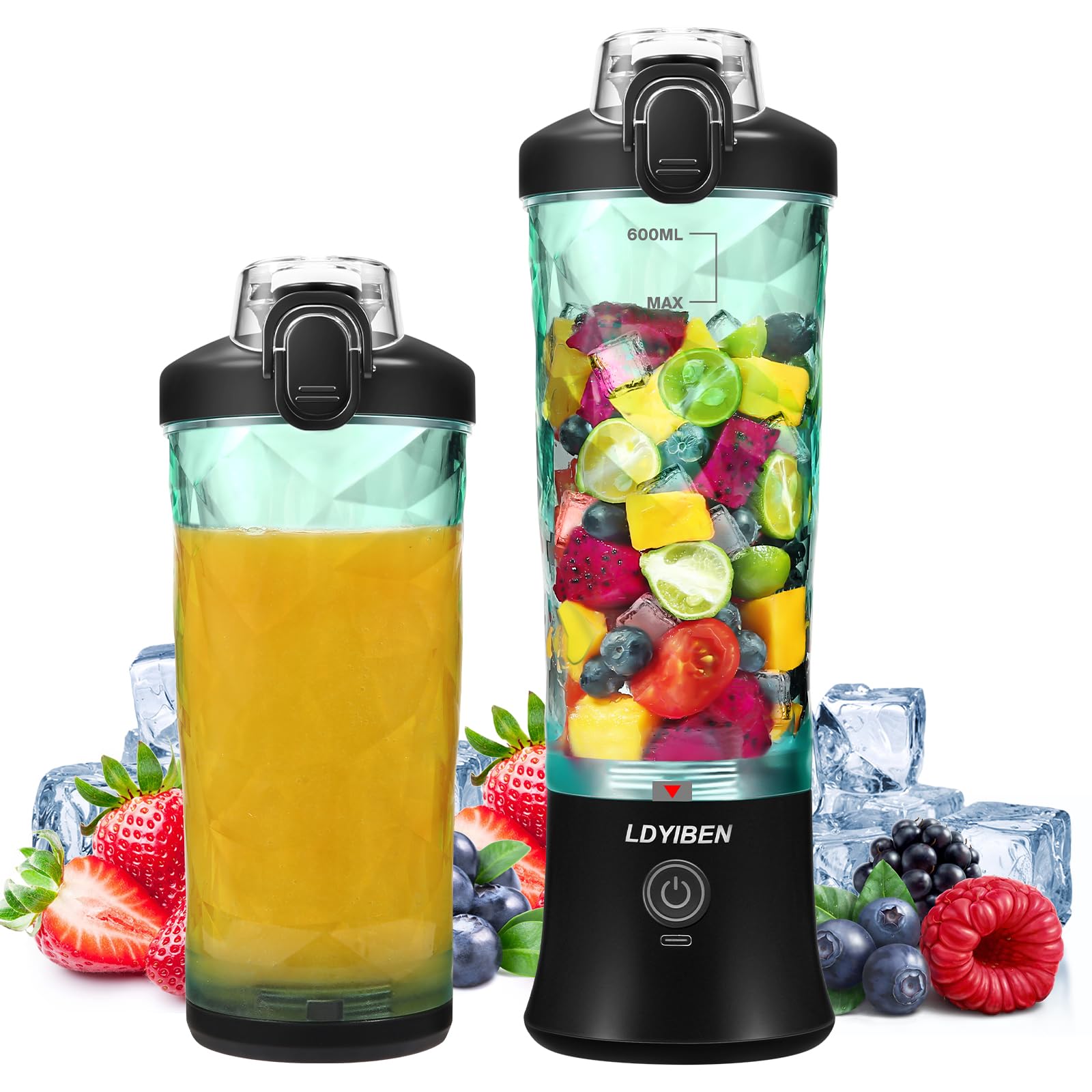Portable Mini Blender 20oz - 6 Blade Personal Blender for Smoothies, Shakes & Juices - Compact Travel Blender for Kitchen, Home, Gym & Outdoor Use (Black)