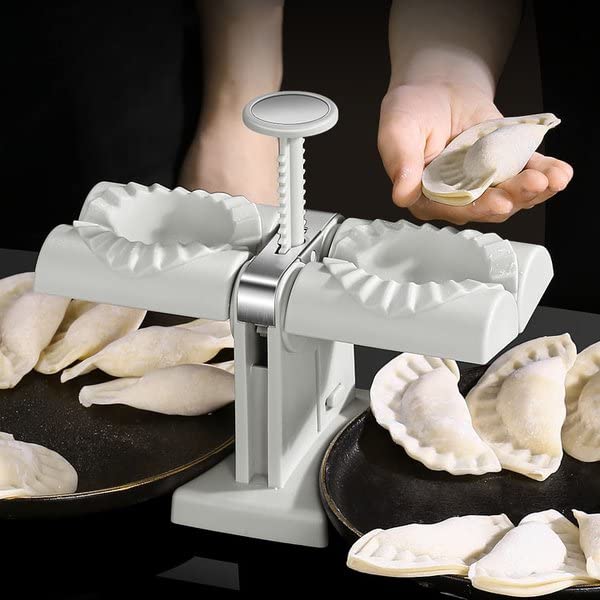 Stainless Steel Double Head Automatic Dumpling Maker - ABS Material Safe & Efficient Dumpling Wrapper, Kitchen Tool for Making Chinese Dumplings, Wontons & Gyoza at Home (Silver) | Perfect for Family Cooking, Asian Cuisine & Meal Prep