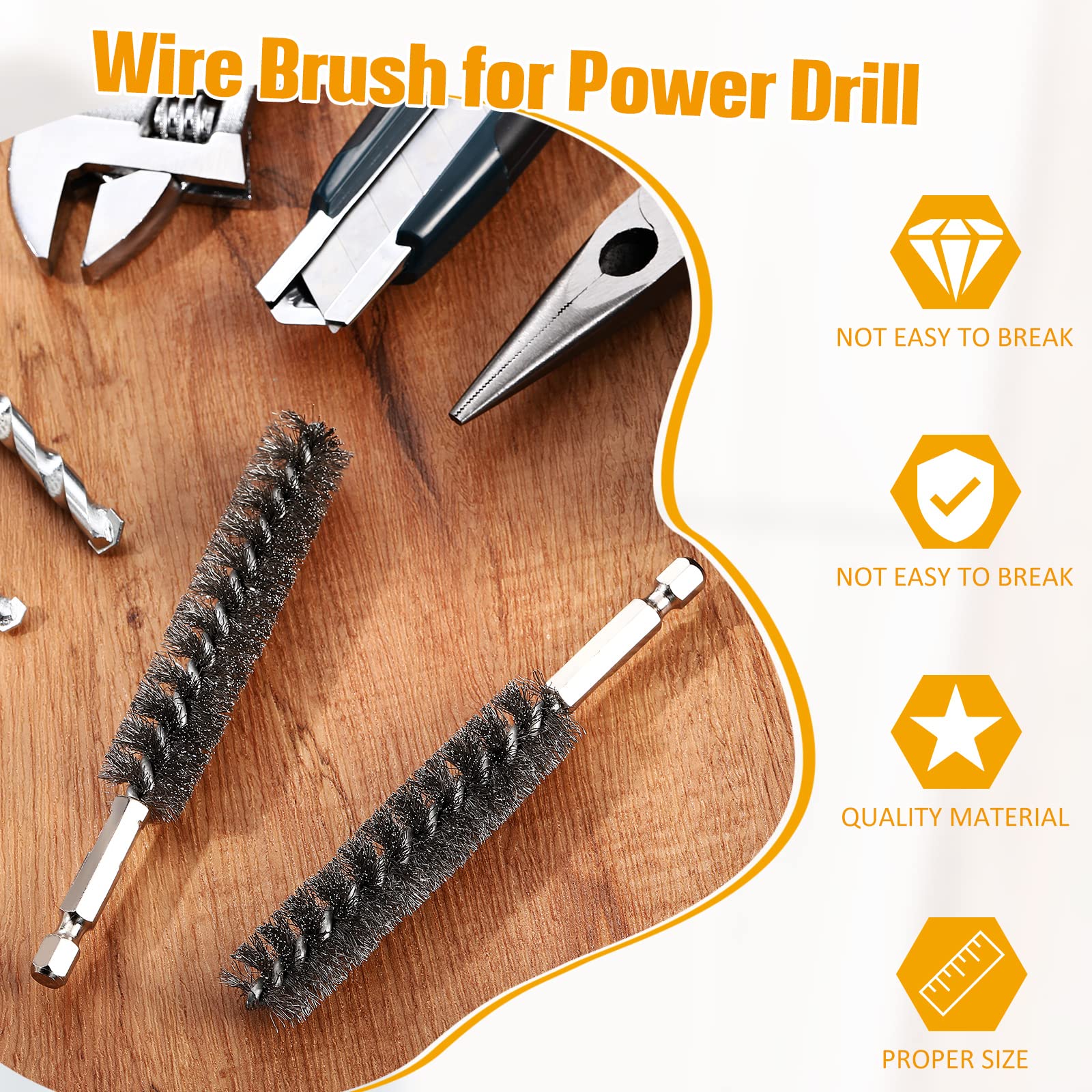 Stainless Steel Bore Brush Bristles Wire Brush Set - 10 Pack with Hex Shank Handle for Power Drill Cleaning - Perfect for Auto Parts, Firearms & Metal Surface Cleaning