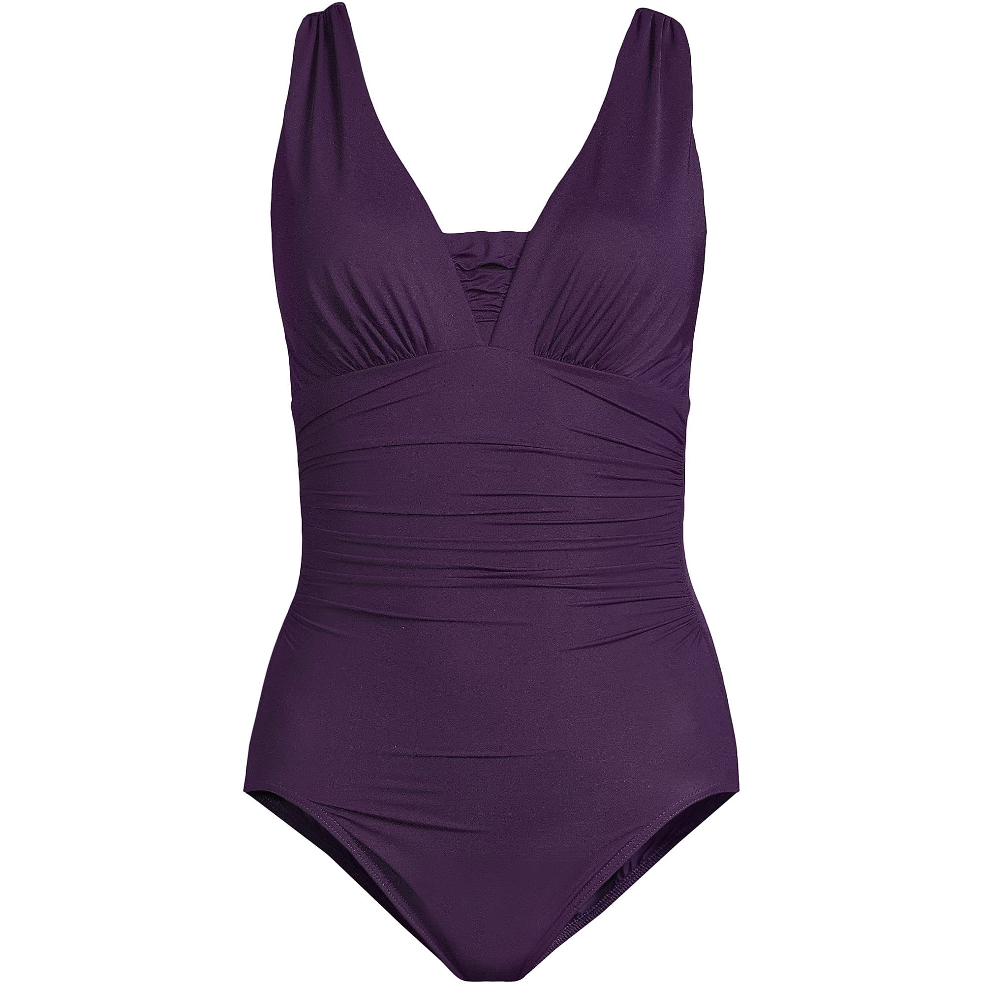 Lands' End Women's SlenderSuit Grecian Tummy Control Chlorine Resistant One Piece Swimsuit - Slimming Bathing Suit for Women, High Waisted Swimwear for Beach & Pool
