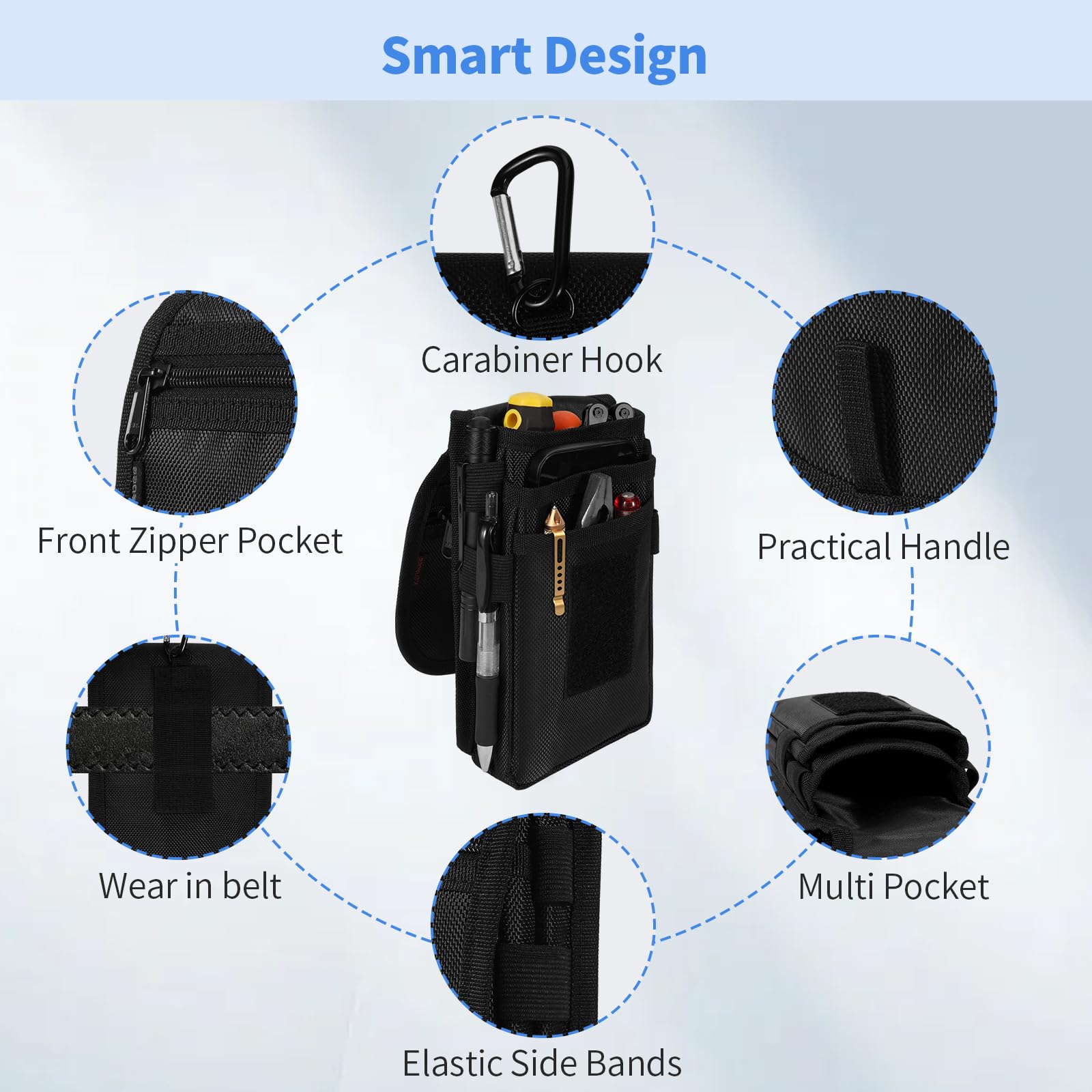 KENOBEE Nylon Tactical Tool Pouch - Electrician Holster & Multitool Organizer with Utility Sheath for EDC Gears, Cellphone & Pro Maintenance Tools | Perfect for Construction, HVAC Work & Outdoor Adventures