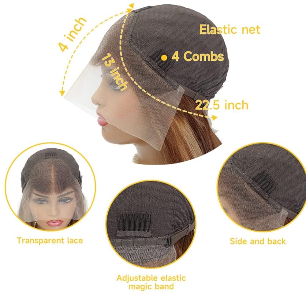 XZZ 20 Inch Ombre Honey Blonde 4/27 HD Lace Front Human Hair Wig - 13x4 Transparent Lace, Pre-Plucked with Baby Hair, 180% Density, Glueless Frontal Wig for Daily Wear & Special Occasions