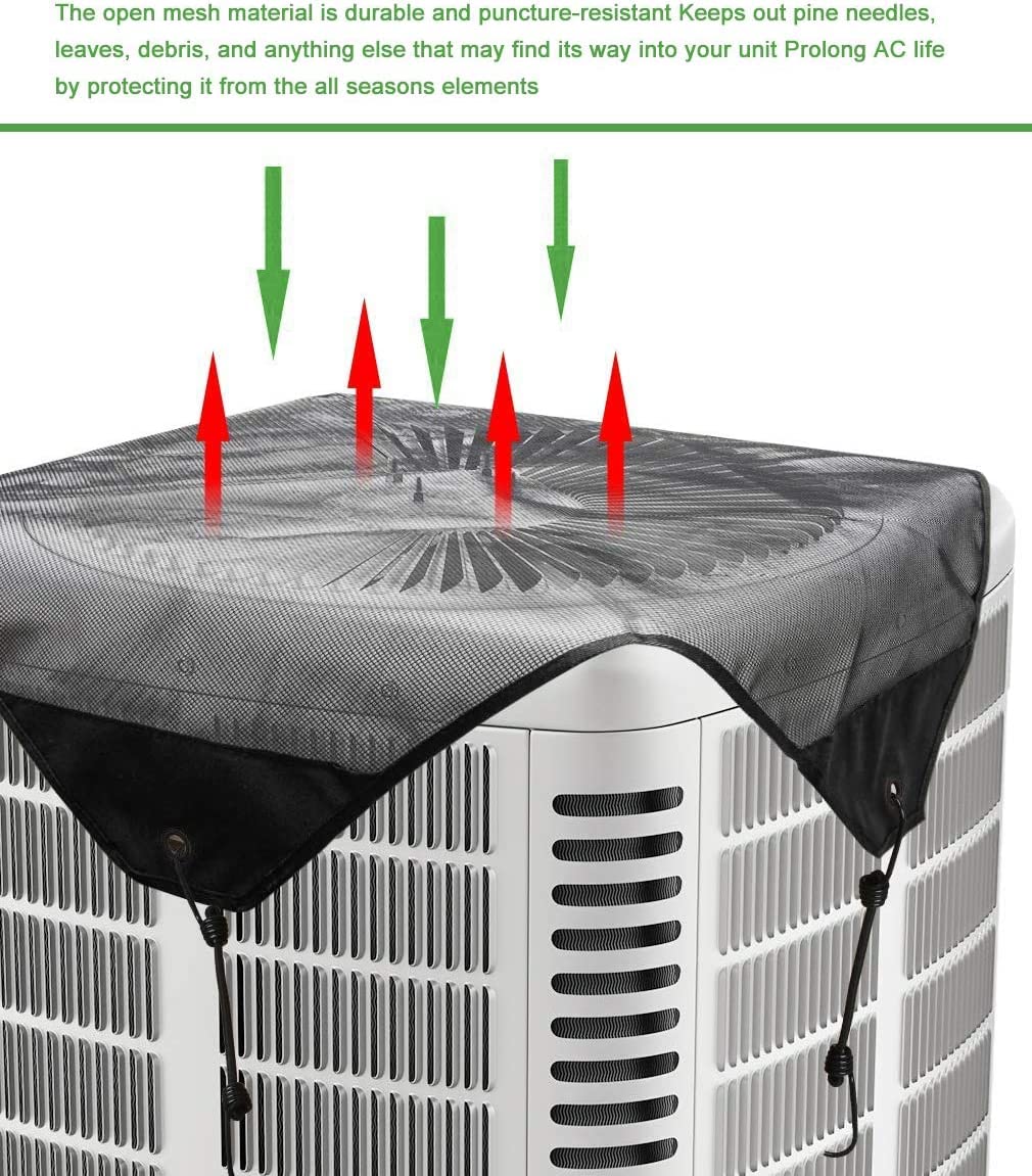 **28x28 Black Air Conditioner Cover - Leaf Guard for Central AC Units, Protects from Leaves, Cottonwood & Debris - Ideal for Outdoor Use in All Seasons**