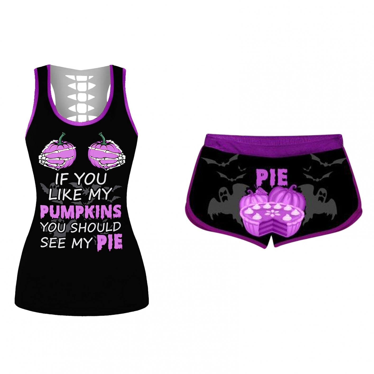Plus Size Women's Pajama Set - Workout Tank & Shorts for Halloween